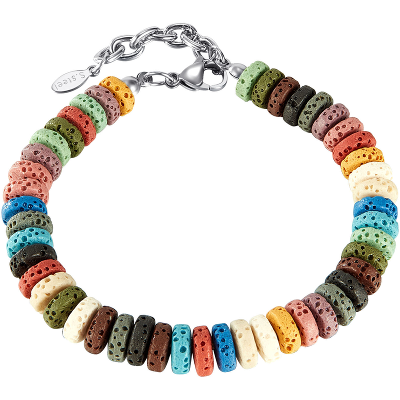 FIRETTI Armband »Schmuck Geschenk Edelstahl Armschmuck Ankerkettengliederung Regenbogen« mit Lavastein...