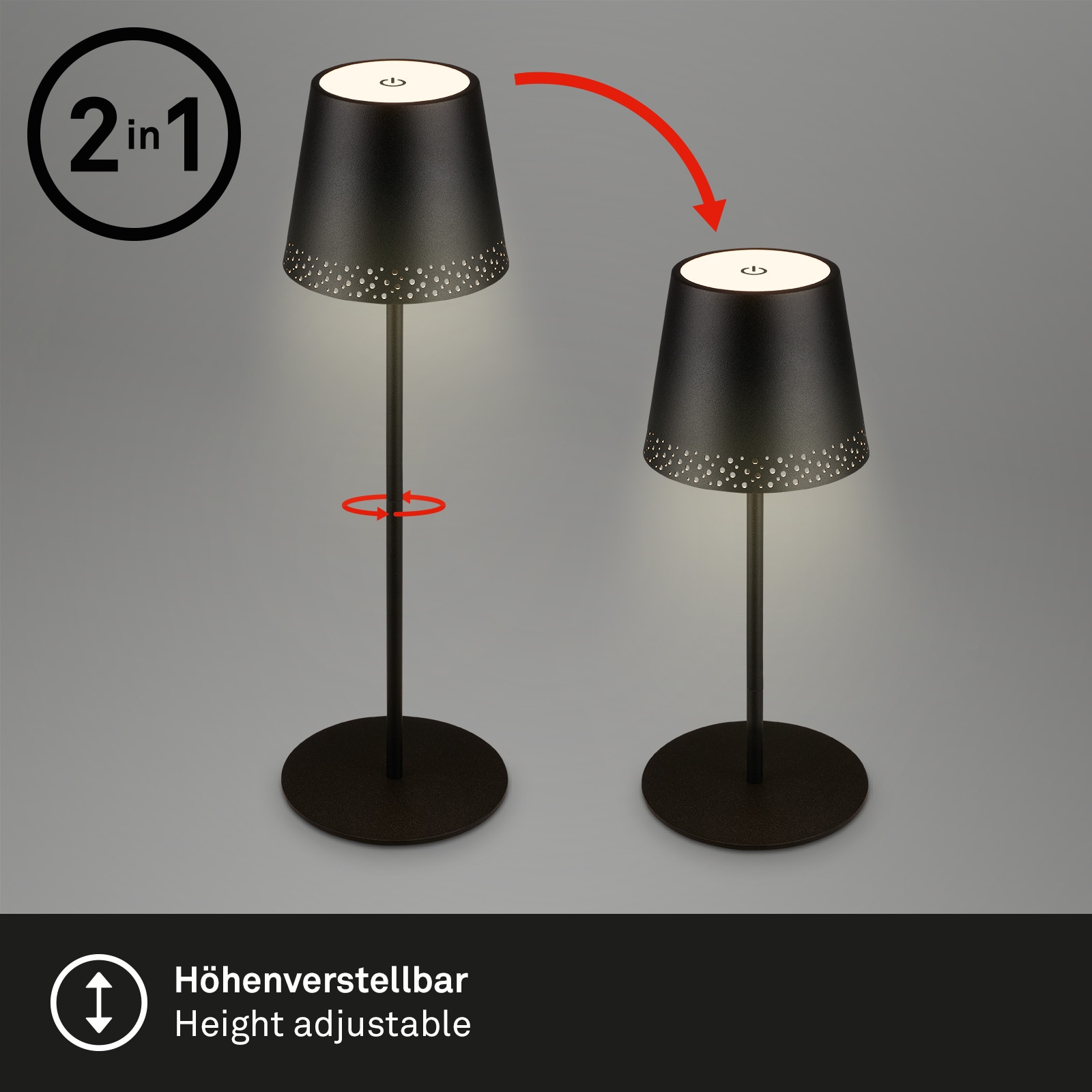 Briloner Leuchten LED Tischleuchte »KIKI« LED-Modul 1 Stk. Warmweiß mit Akku, höhenverstellbar, USB-C, warmweiß, IP44, grün, 38 cm
