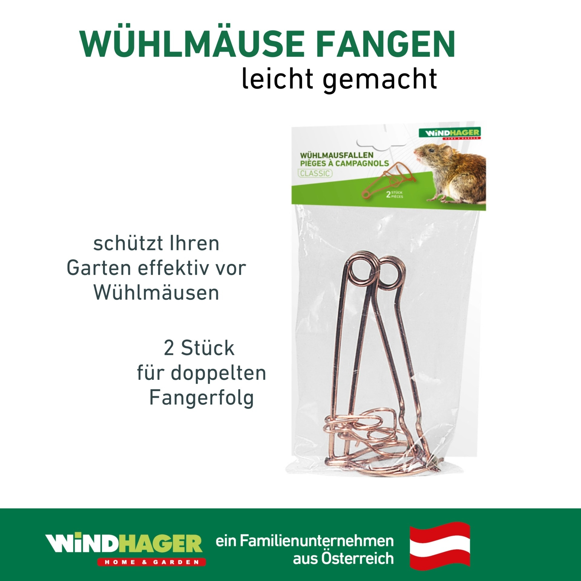 Windhager Schlagfalle »Draht-Wühlmausfalle im Doppelpack« Wühlmausbekämpfung robust,  Schnappfalle 6 x 14 x 9,5 cm, Kupfer