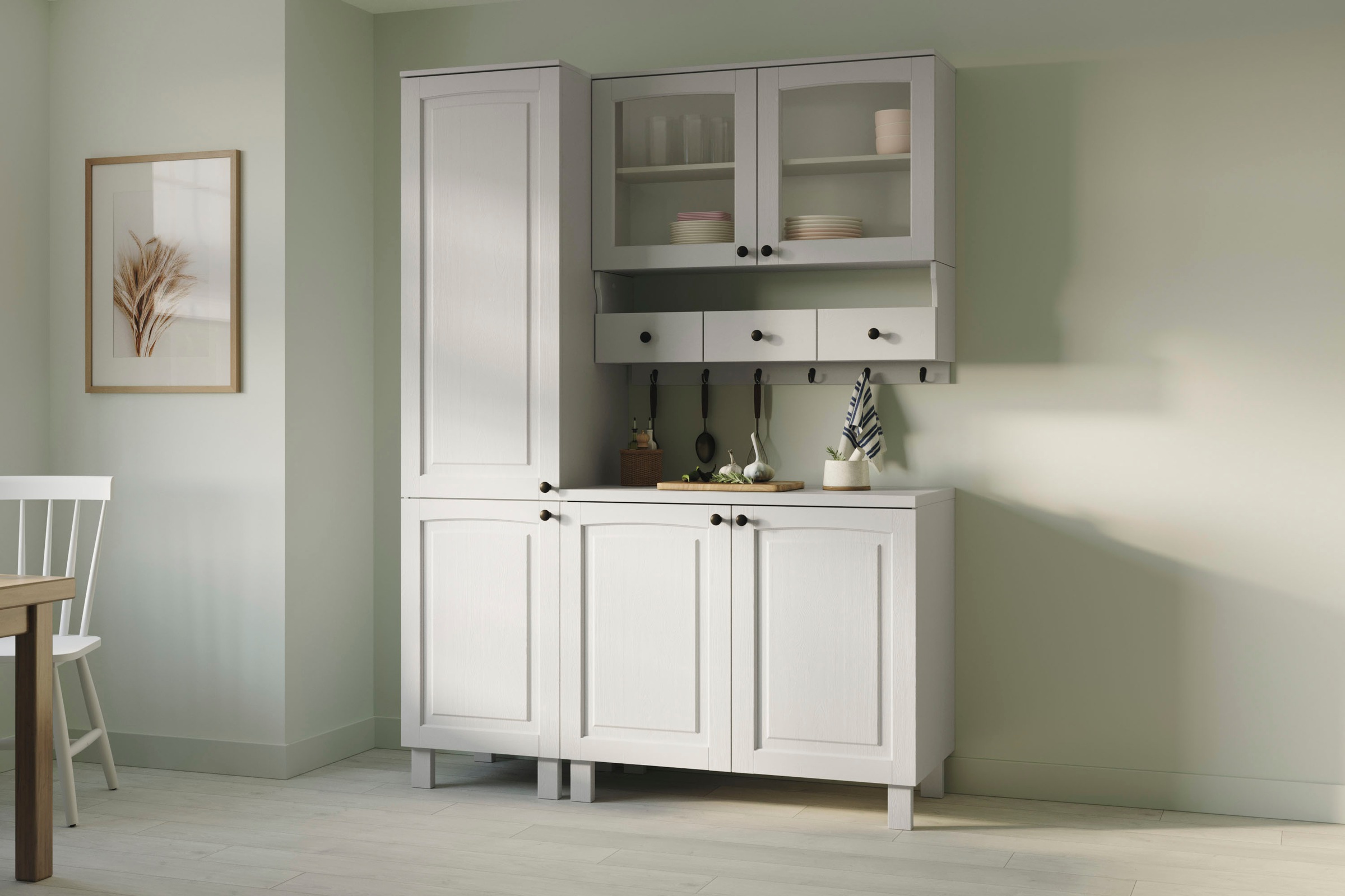KOCHSTATION Pantryküche »KS-Osby«, Kiefer massiv, Breite 147 cm, ohne E-Geräte