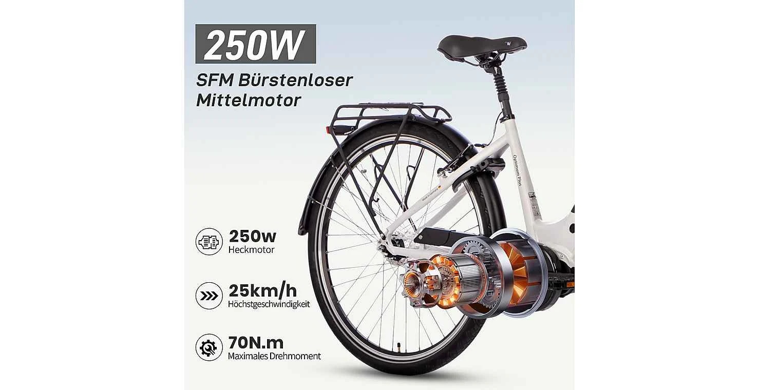 SAXONETTE »SAXONETTE E-Bike Cityrad Optimum Plus« 7 Gang Nabenschaltung Mittelmotor 250 W Packung,  (mit integr. Akku), Elektrofahrrad für Alltag und Einkauf