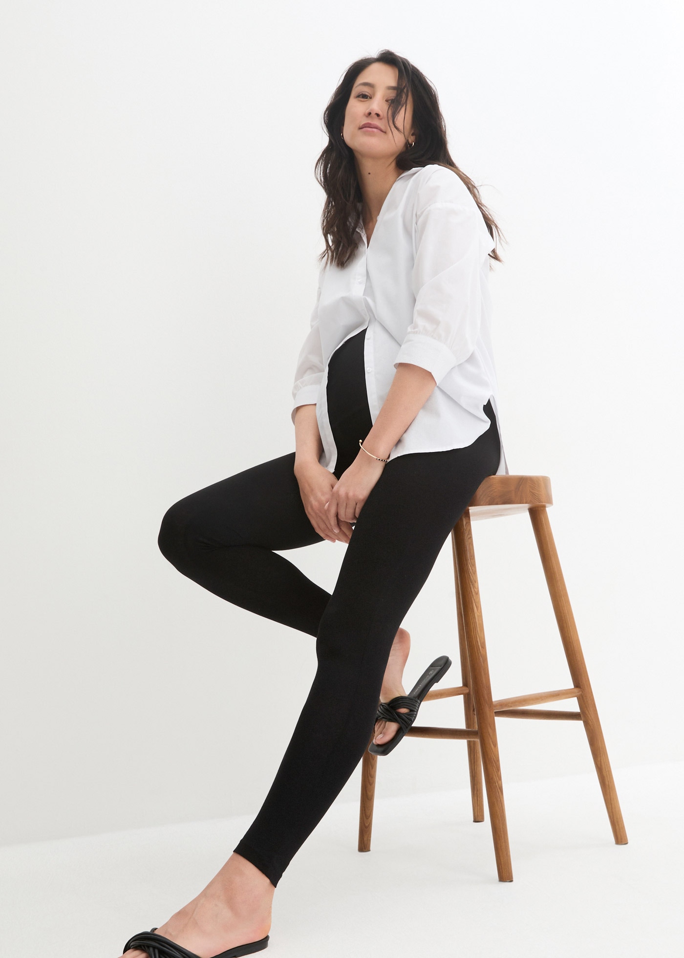 bonprix Umstandsleggings  aus Baumwollmix mit Elasthan, mit breitem Jerseybund, Skinny Fit