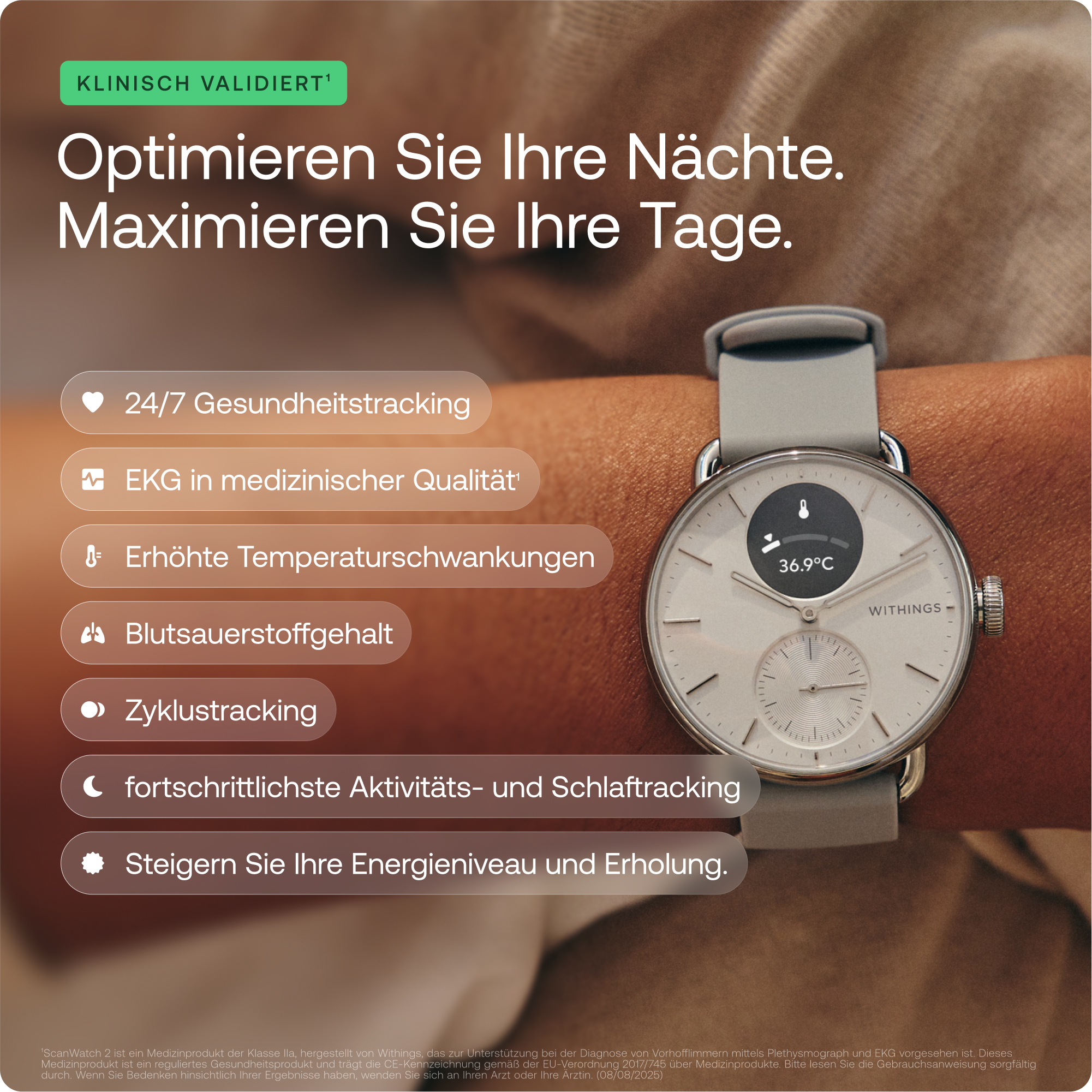 Withings Smartwatch »ScanWatch 2 38mm Rose Gold Blue« ( ) HealthSenseOS
