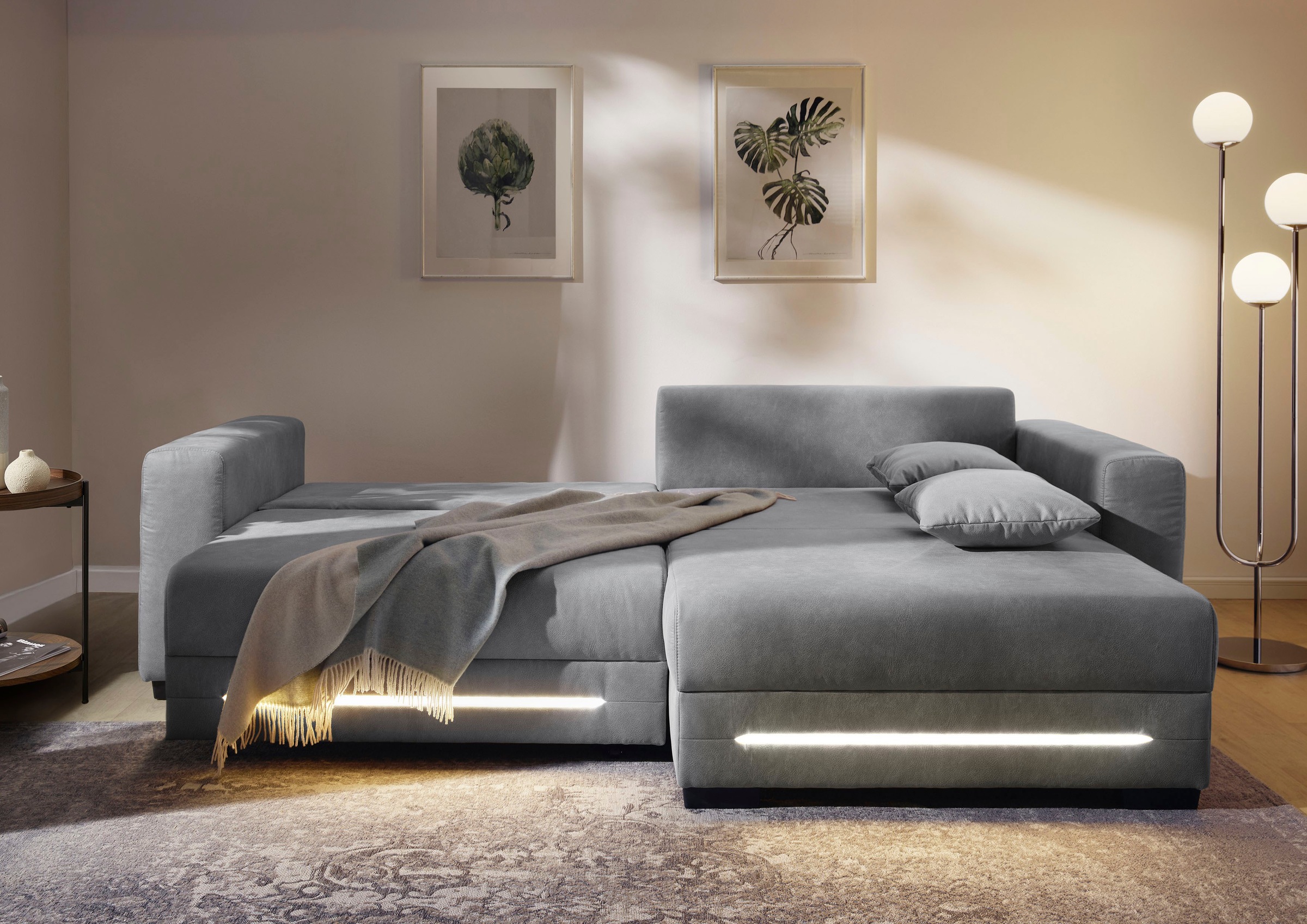 Jockenhöfer Gruppe Ecksofa »Spotlight, L-Form, mit dimmbarer LED-Beleuchtung«, inkl. Bettfunktion & Bettkasten, Ottomane links/rechts montierbar