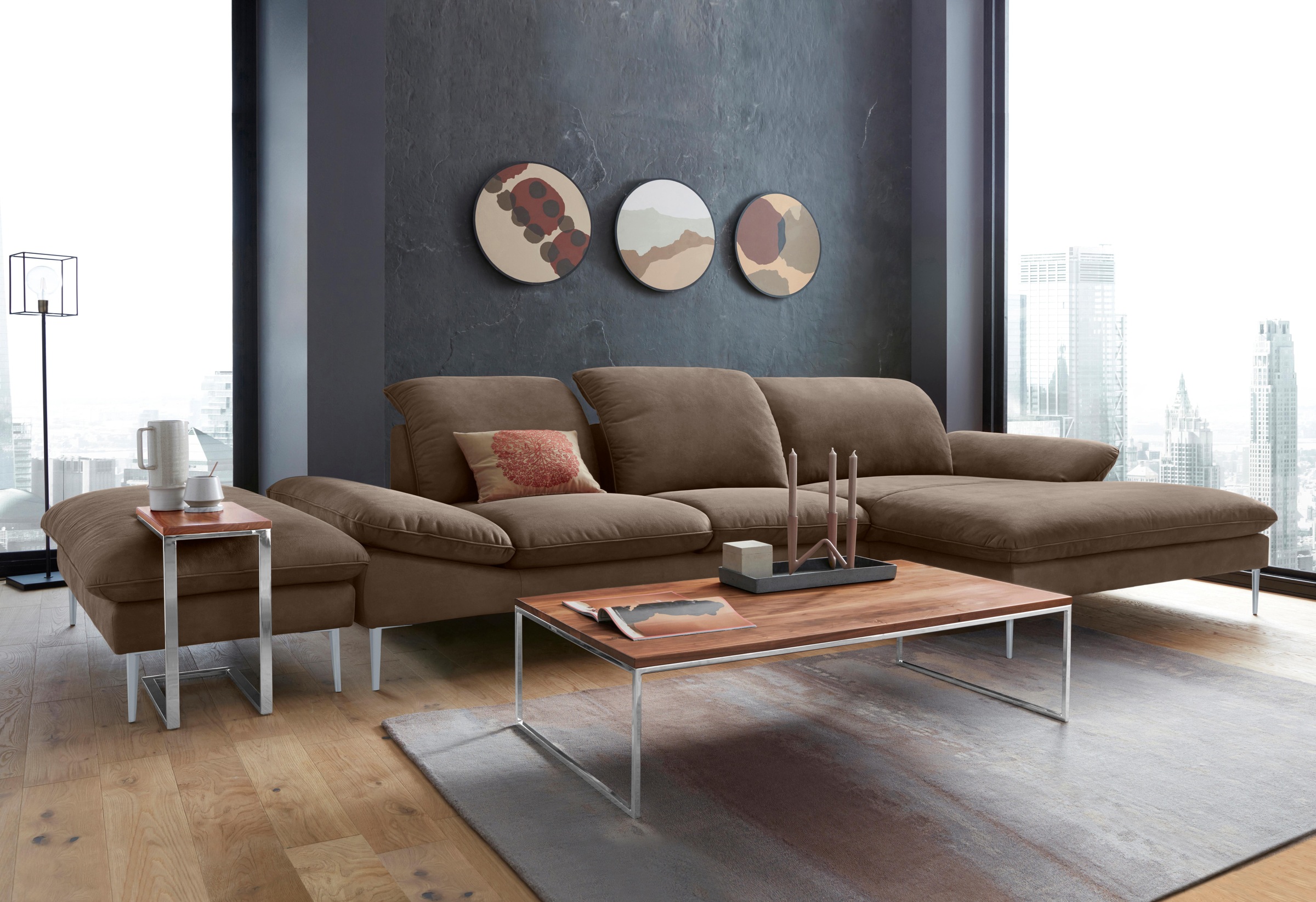 W.SCHILLIG Ecksofa »enjoy&MORE, Designsofa, bequem, zeitlos und elegant, L-Form«, mit Sitztiefenverstellung, Füße silber matt, Breite 340 cm