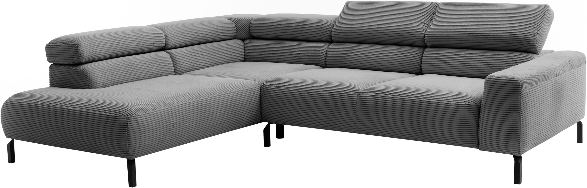 Places of Style Ecksofa »Antonelli, L-Form, inkl. Kopfteilverstellung, Breite 276 cm«, mit elektrischer Sitztiefenverstellung, in Cord, dunkelgrau