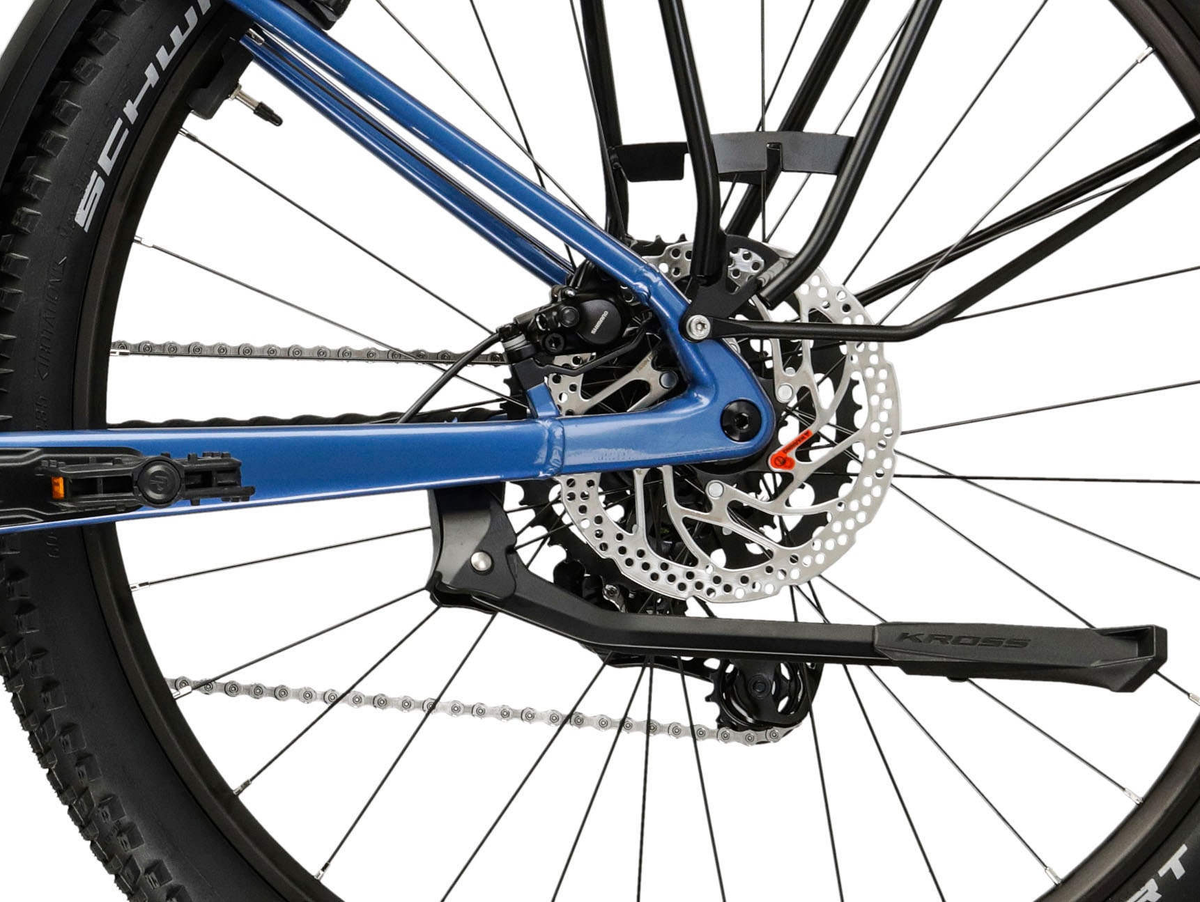 Kross »Influx Hybrid SUV 2.0 16,7Ah / 600 Wh 29 Zoll blau 9 Gänge 2026« 9 Gang Shimano CUES U4000 Schaltwerk Kettenschaltung Mittelmotor 250 W BOSCH PERFORMANCE LINE PX Mittelmotor