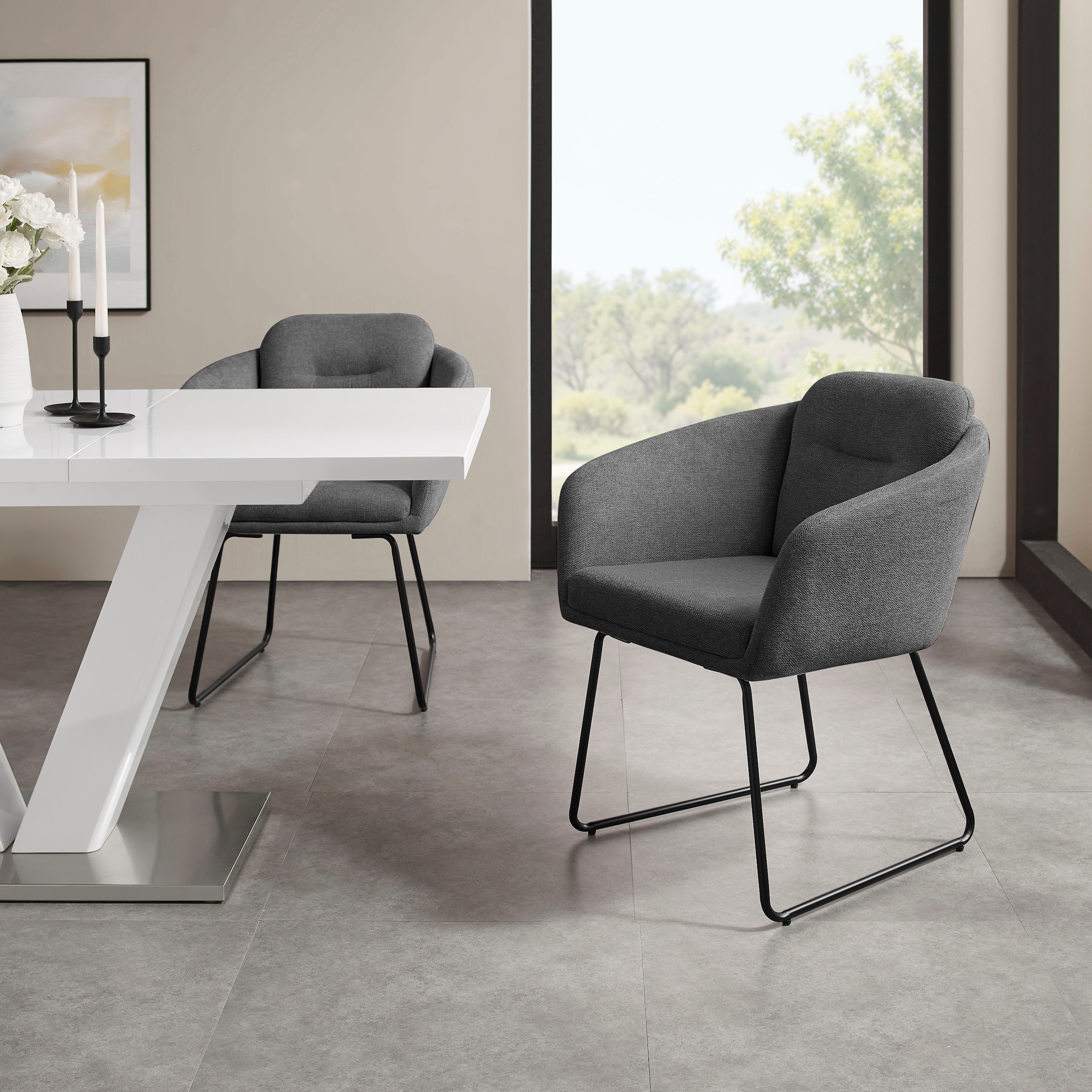 INOSIGN Esszimmerstuhl »Sphere« (Set) 2 Stk.hochwertiger Strukturstoffbezug, Metallgestell, Sitzhöhe 49 cm