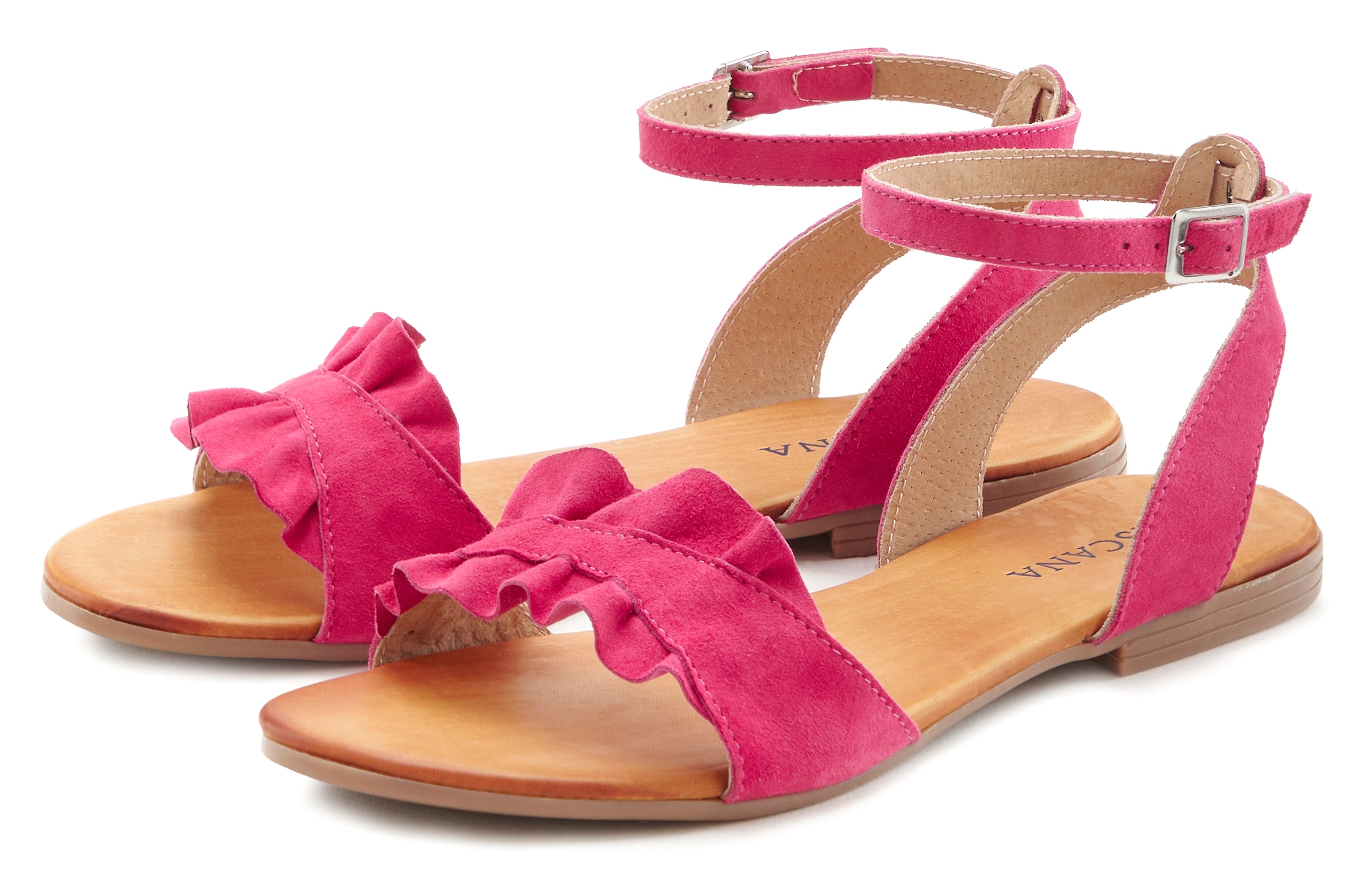 LASCANA Sandale »Sommerschuh«, Sandalette, Sommerschuh aus hochwertigem Leder mit kleinen Rüschen