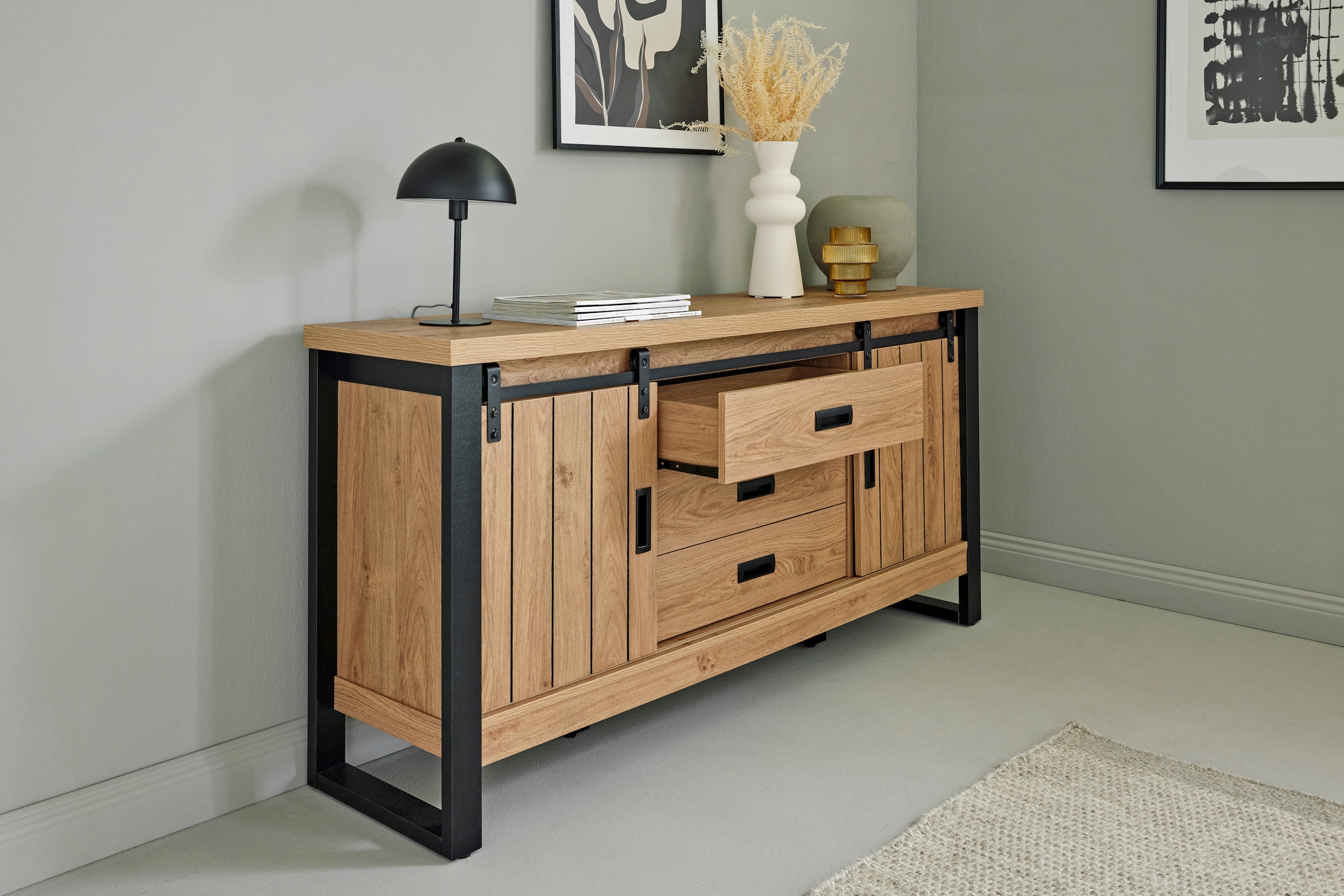 Jahnke Sideboard »SLIDE SBS 150«, (1 St.), Sideboard mit 2 Schiebetüren, Metallgestell, Breite ca. 150cm