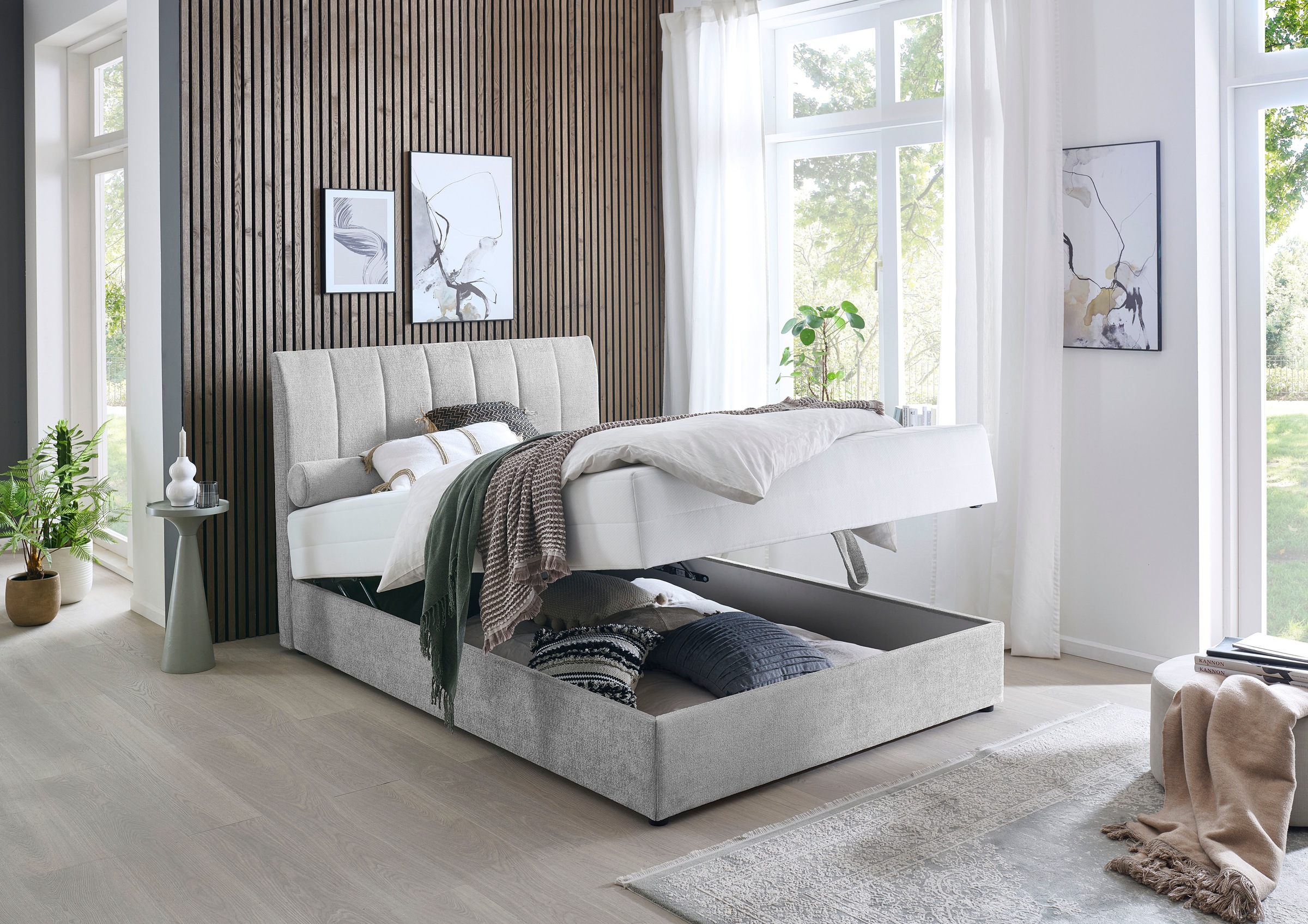 ATLANTIC home collection Boxbett »ALISIA«, mit Taschenfederkern, Bettkasten und Kissenrolle im Originalbezug