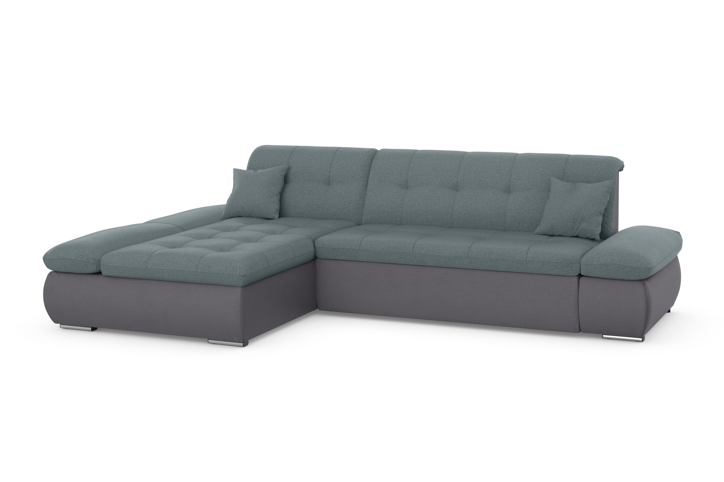 DOMO collection Ecksofa »Moric, L-Form, XXL-Sofa - Breite 300cm«, wahlweise mit Bettfunktion und Armteilverstellung, grau-eisblau
