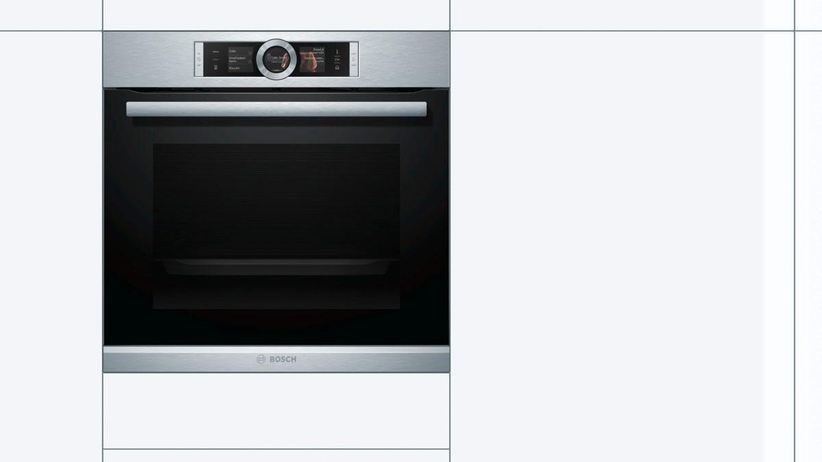 BOSCH Dampfbackofen »HSG636B«, Serie 8, mit Teleskopauszug nachrüstbar, ecoClean Direct, 4D-Heißluft-Eco-Ober-/Unterhitze Eco-Umluft-Infra-Grill-Großflächengrill-Kleinflächengrill-Pizzastufe-Sanftgaren-Vorwärmen-Warmhalten, mit Auftaufunktion