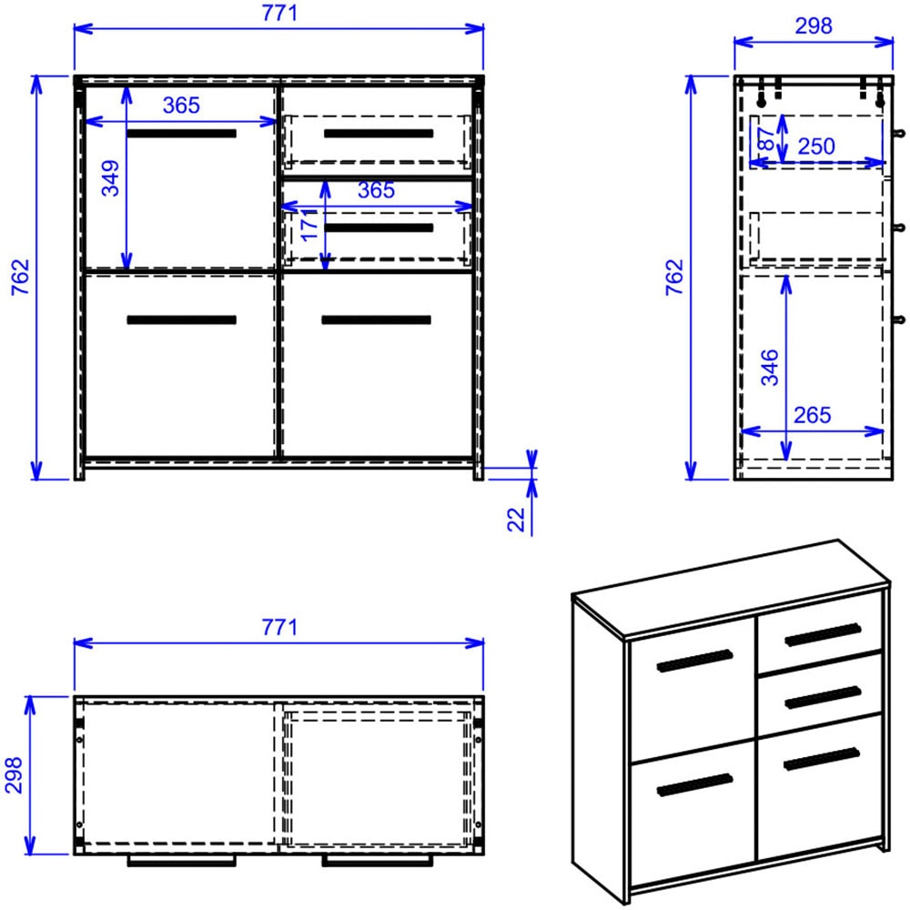 Inter Link Kombikommode »Kommode Eboli« 1 Stk. tlg. BxTxH: ca. 77 x 30 x 77 cm