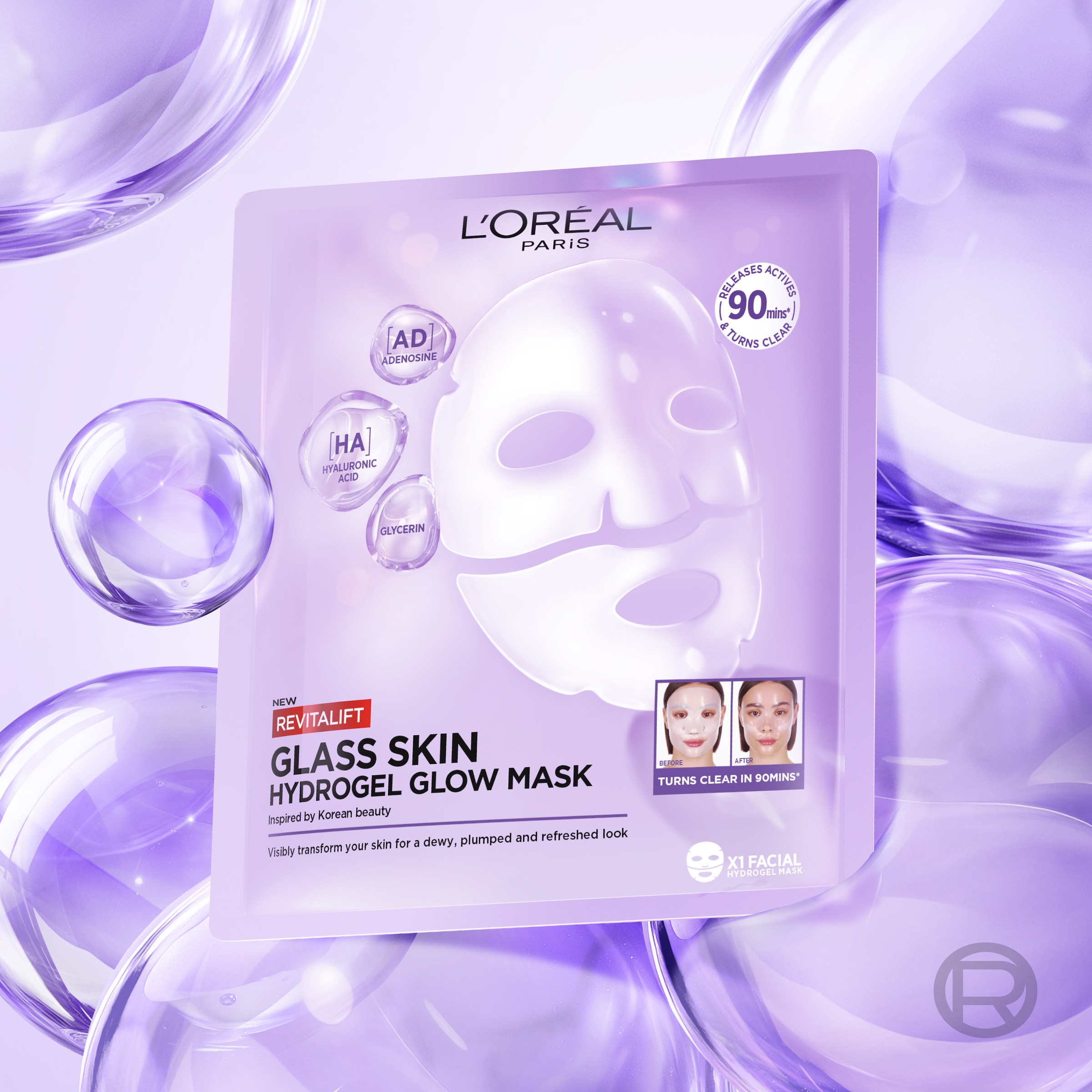 L'ORÉAL PARIS Gesichtsmaske »REVITALIFT GLASS SKIN HYDROGEL GLOW MASK« für aufgepolsterte & glowy Haut