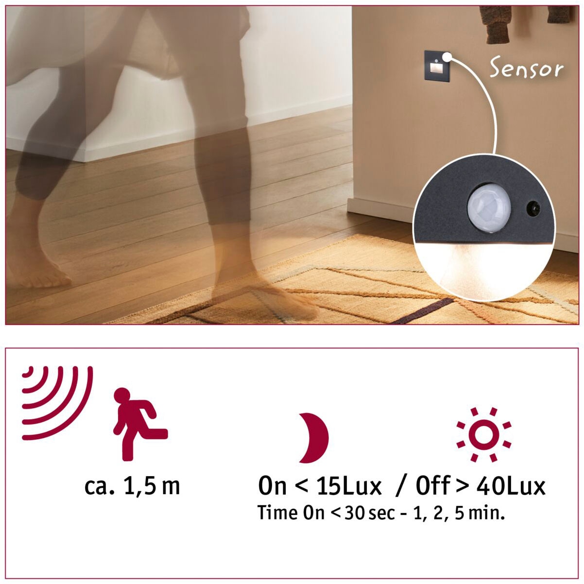 Paulmann LED Einbauleuchte »LED Wandeinbauleuchte Edge Quadro 1,2W 25lm 230V 2700K« 1 Stk. Warmweiß Bewegungsmelder