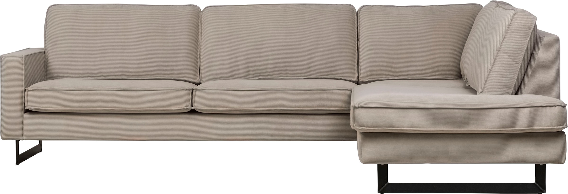 Places of Style Ecksofa »Pinto, 290 cm, Cord, Chenille, Lederoptik, Ottomane links / rechts«, mit Keder, schwarze Metallfüße, Wellenunterfederung