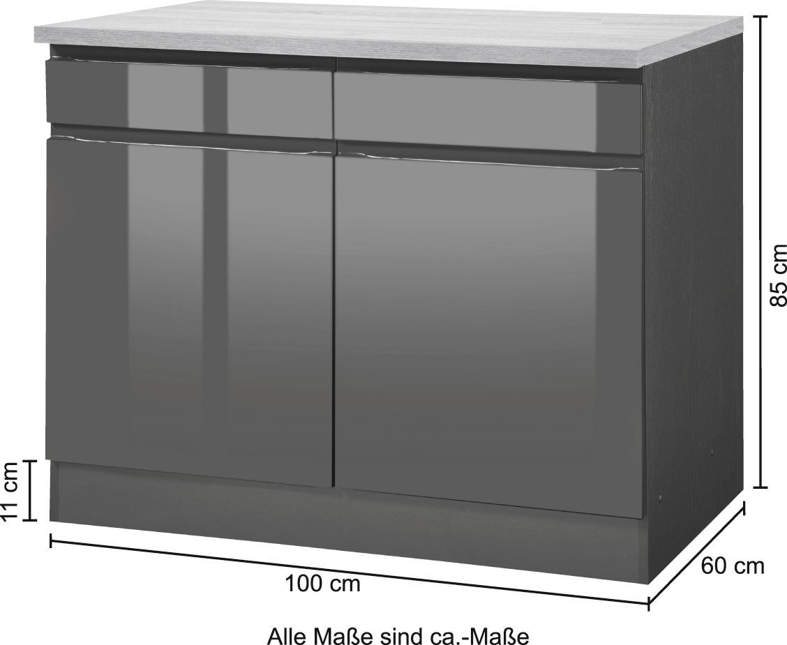 KOCHSTATION Unterschrank »KS-Virginia«, 100 cm breit, mit 2 Türen und 2 Schubkästen