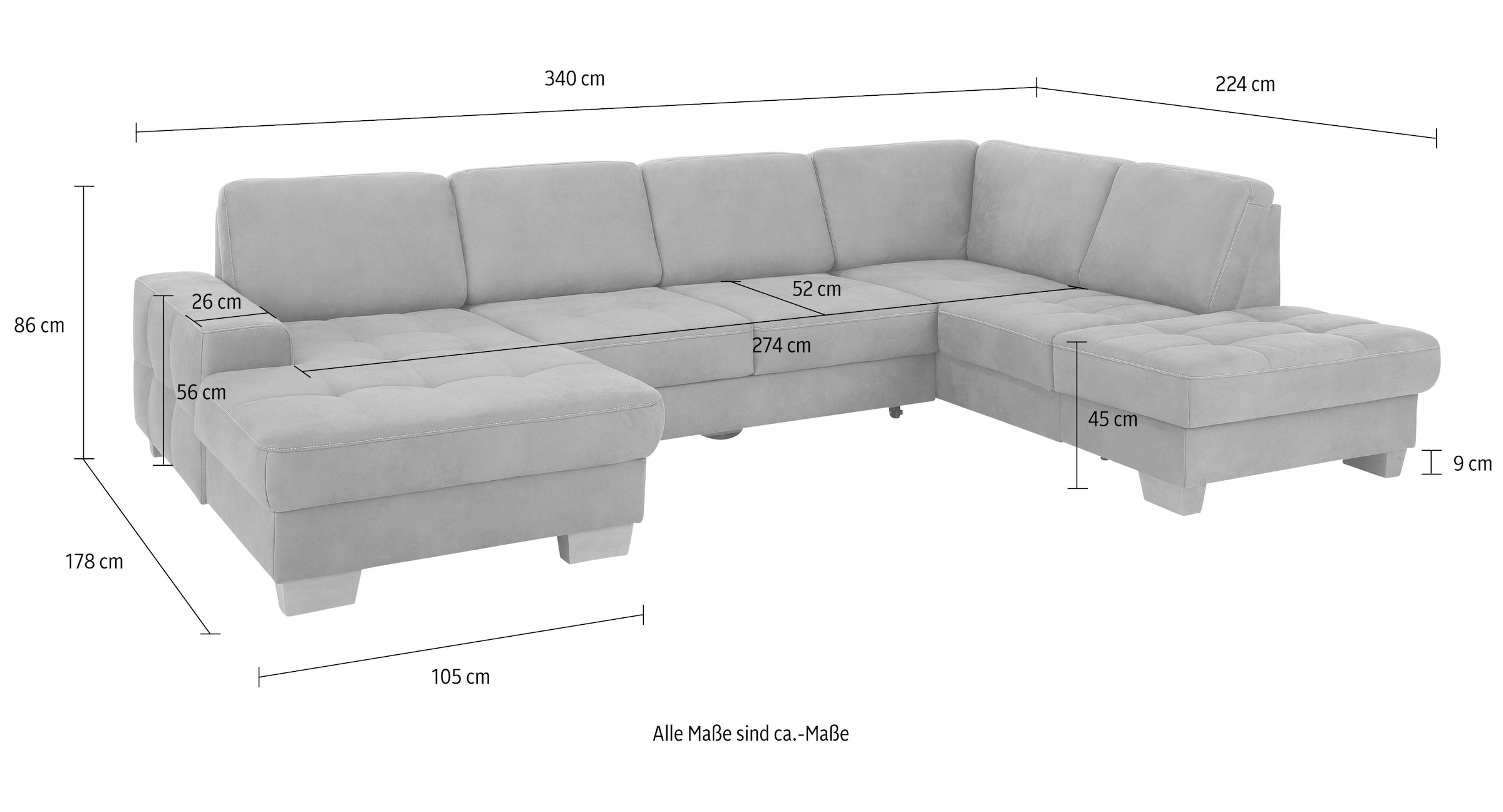 Home affaire Wohnlandschaft »Puccini U-Form«, mit Federkern, Sitztiefenverstellung, Kontrastnaht