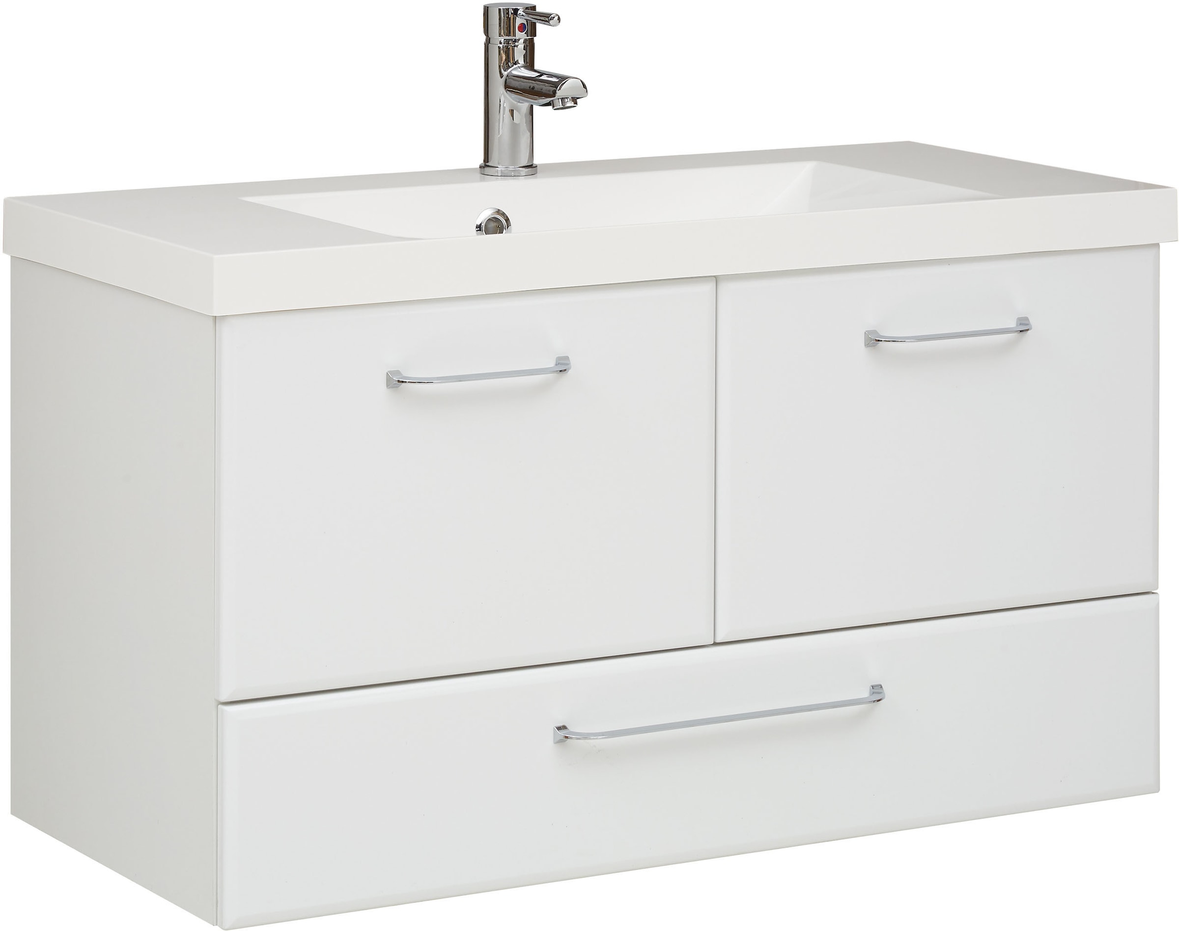 Saphir Badmöbel-Set »Quickset 341 3-teilig, Mineralmarmor-Waschtisch und LED-Spiegelschrank«, (Set, 3 St.), mit Midischrank, inkl. Türdämpfer, 7 Türen, 1 Schublade