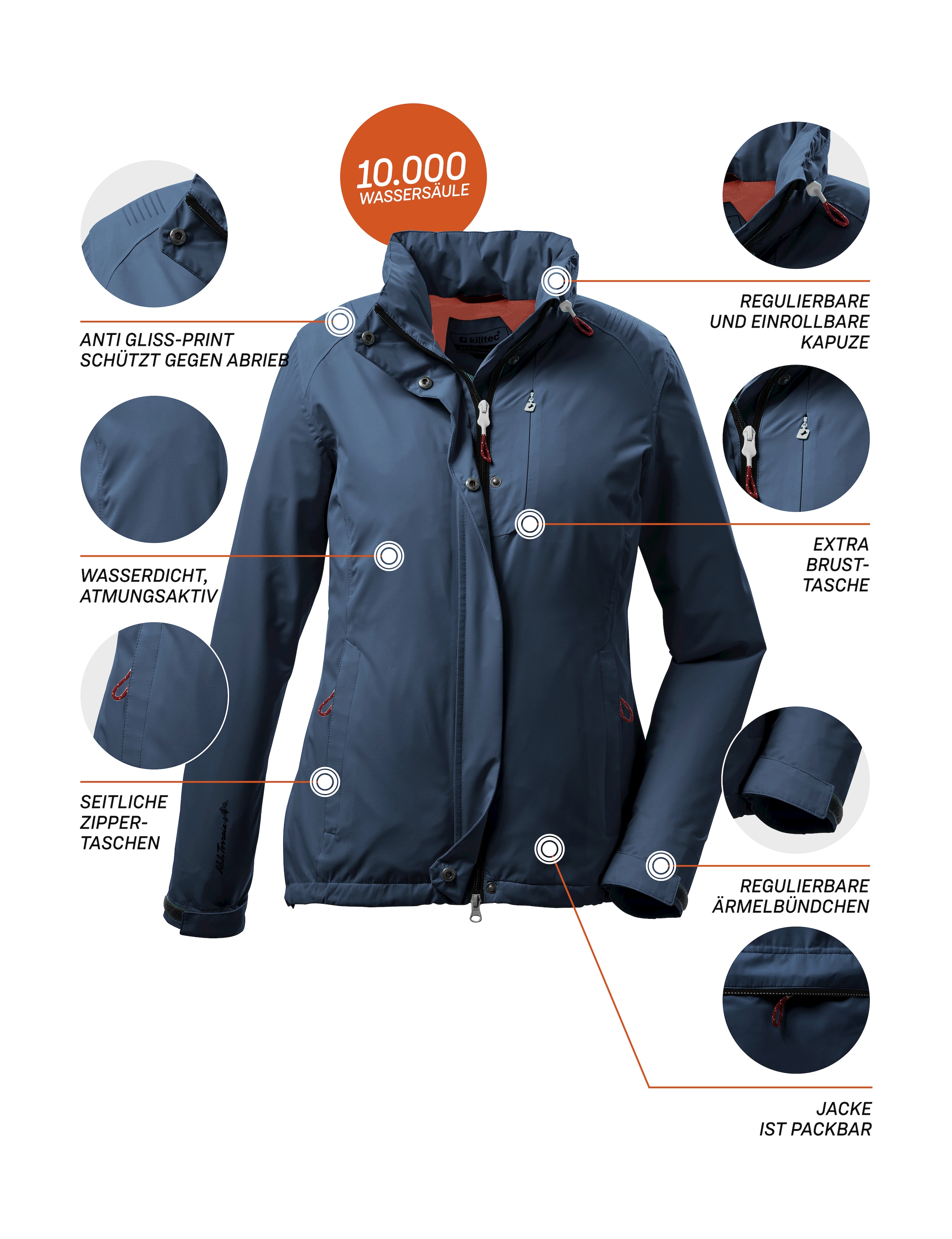 Killtec Outdoorjacke »KOS 25 WMN JCKT«, Leichte, wasserdichte, atmungsaktive Funktionsjacke mit Reflexionen
