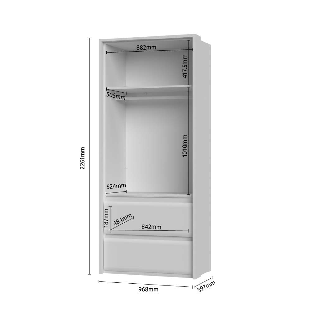 Places of Style Kleiderschrank »Invictus, UV lackiert, FSC-zertifiziert, grifflose Optik«, (abgerundete Schubladen aus MDF im Holzdekor, soft-close), mit Beleuchtung, Türen komplett verspiegelt, hoher Schrank (226cm)
