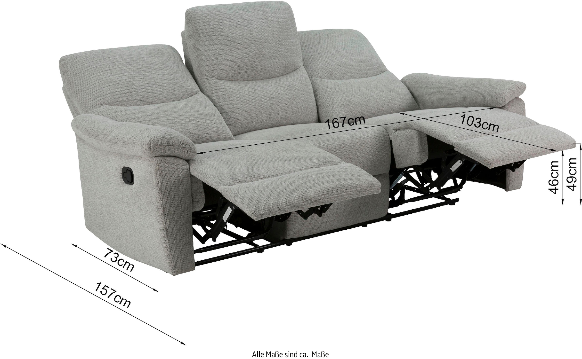 Home affaire 3-Sitzer 105°-150° Relax- und Liegeposition, Federkernpolsterung