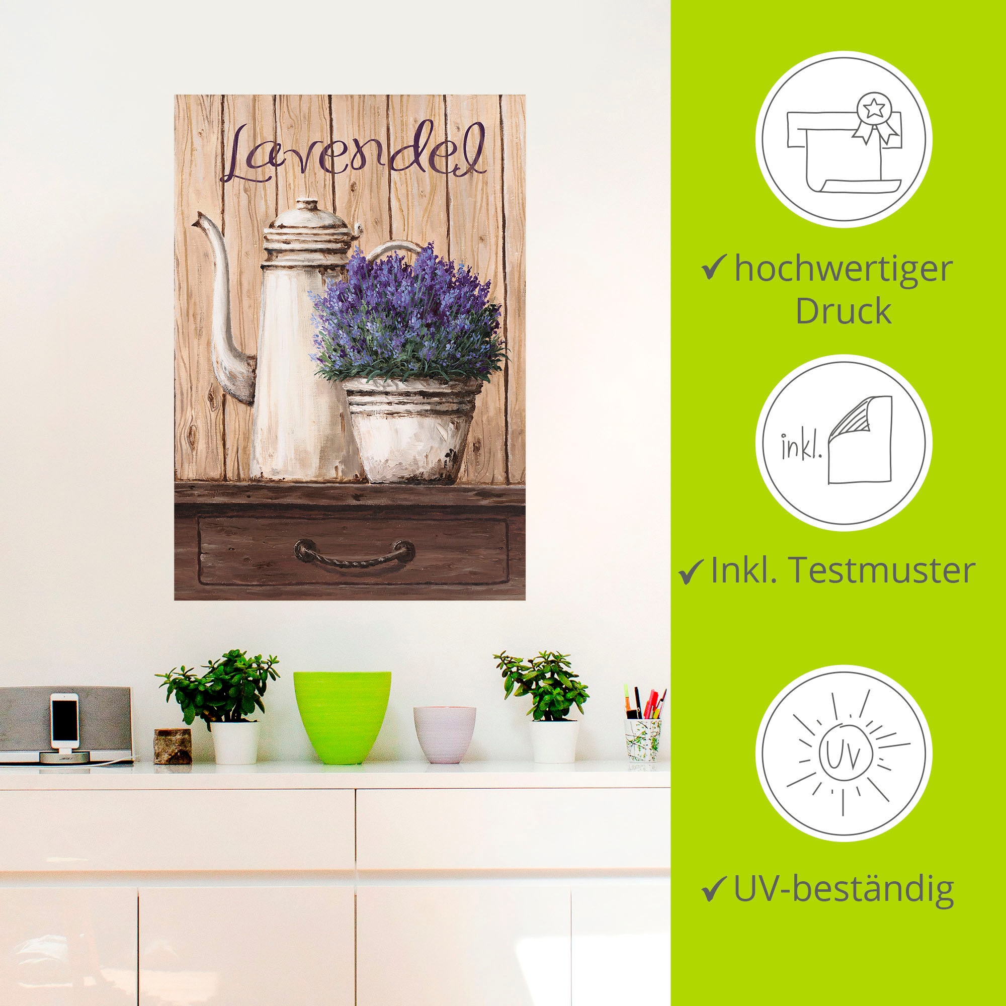Artland Wandbild »Lavendel«, Vasen & Töpfe, (1 St.), als Leinwandbild, Wandaufkleber in verschied. Größen