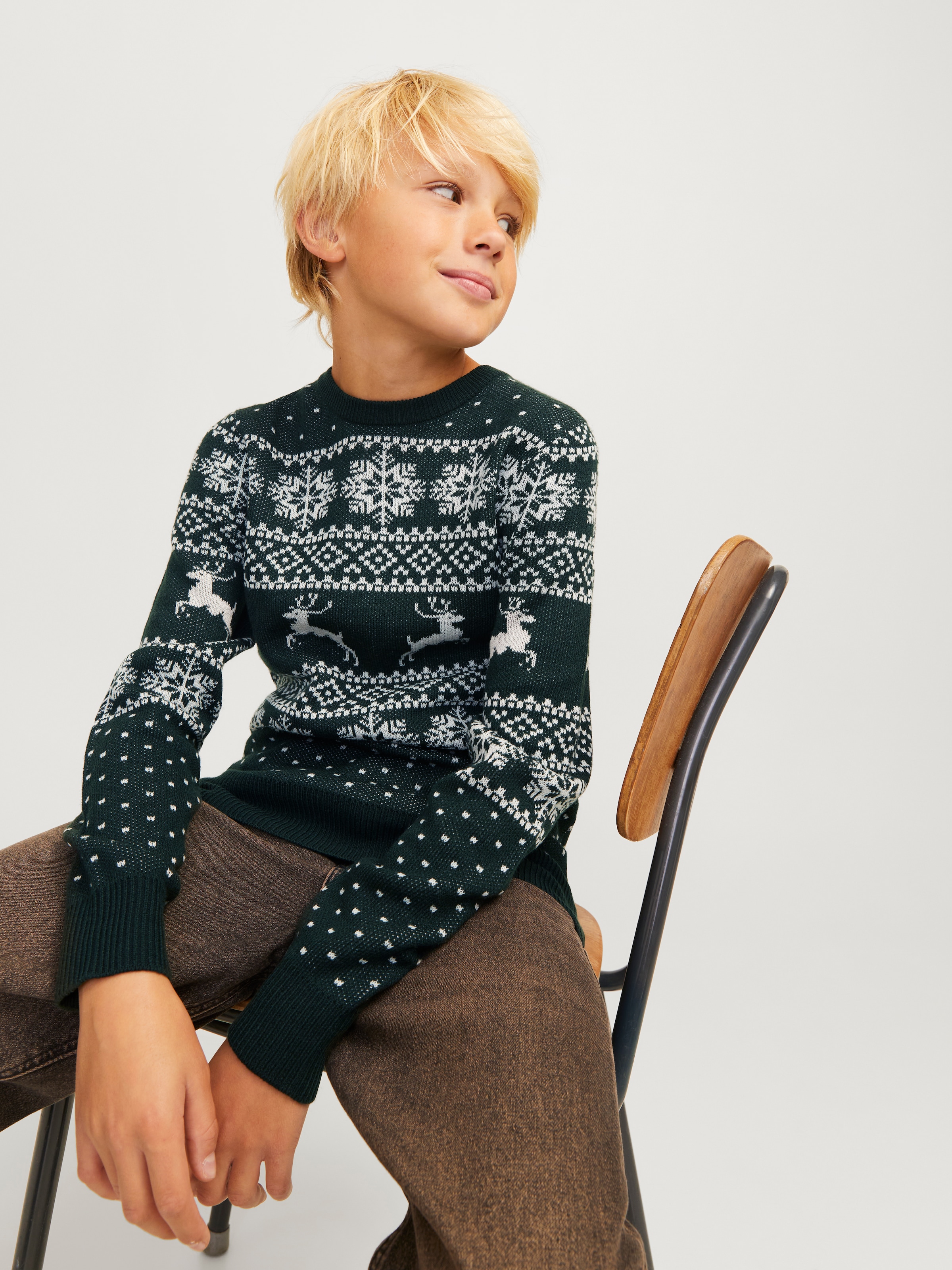 Jack & Jones Junior Rundhalspullover »JJXMAS GABRIEL KNIT CREW NECK JNR«, mit weihnachtlichem Muster