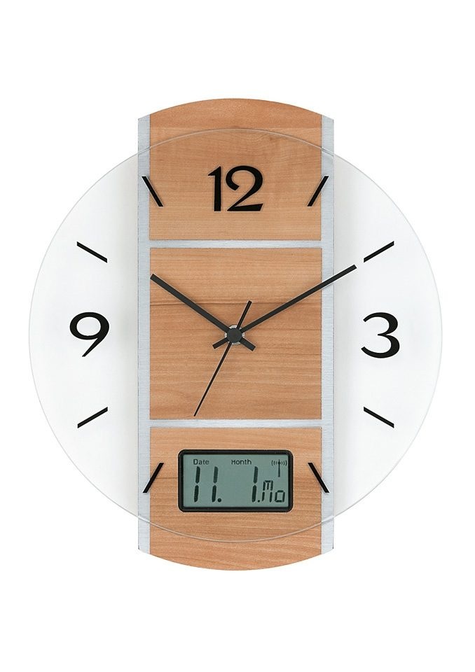 AMS Funkwanduhr »F5915«, Quarz,Holz,Kernbuche,Datum,Wohnzimmer,Küche,Arbeitszimmer,Büro,Flur