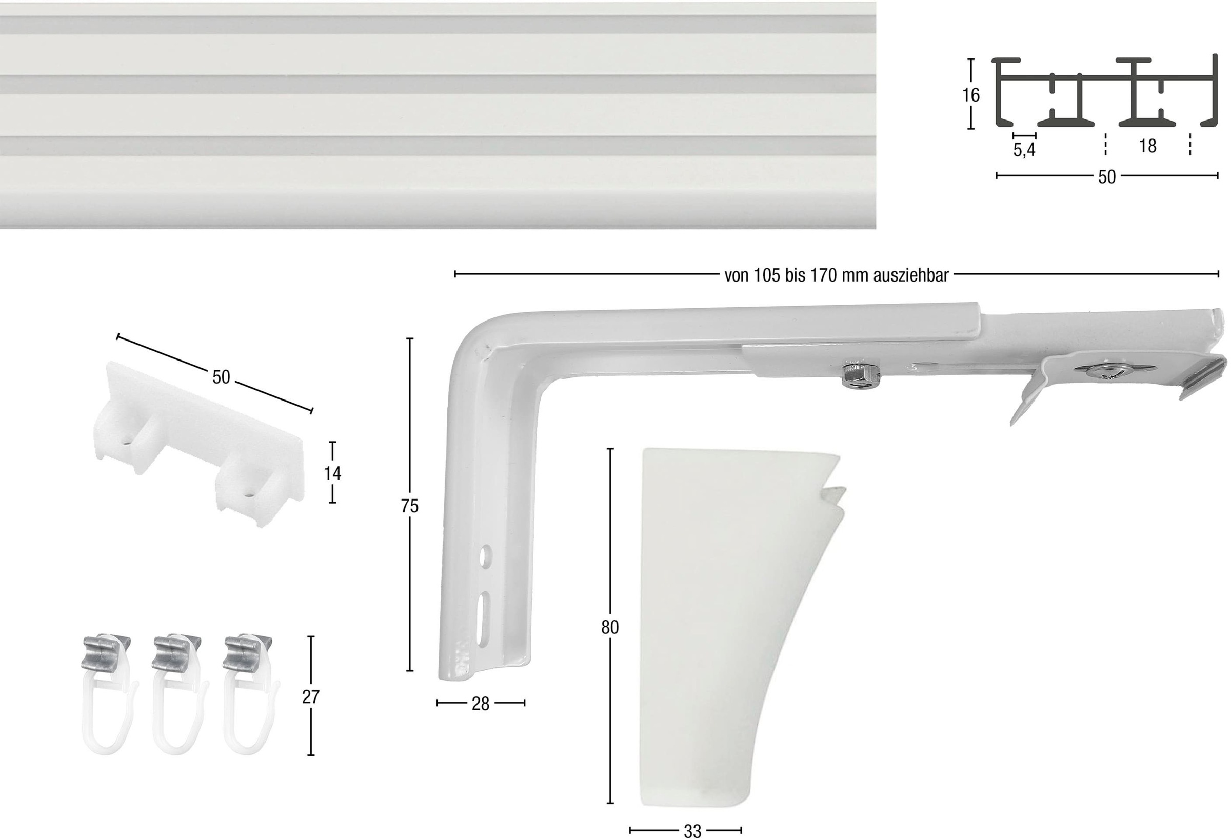 GARESA Gardinenschiene »Flächenvorhangschiene Compact«, 3 läufig-läufig, Wunschmaßlänge, Aluminiumschiene für Vorhänge mit Gleiter, verlängerbar, Wand