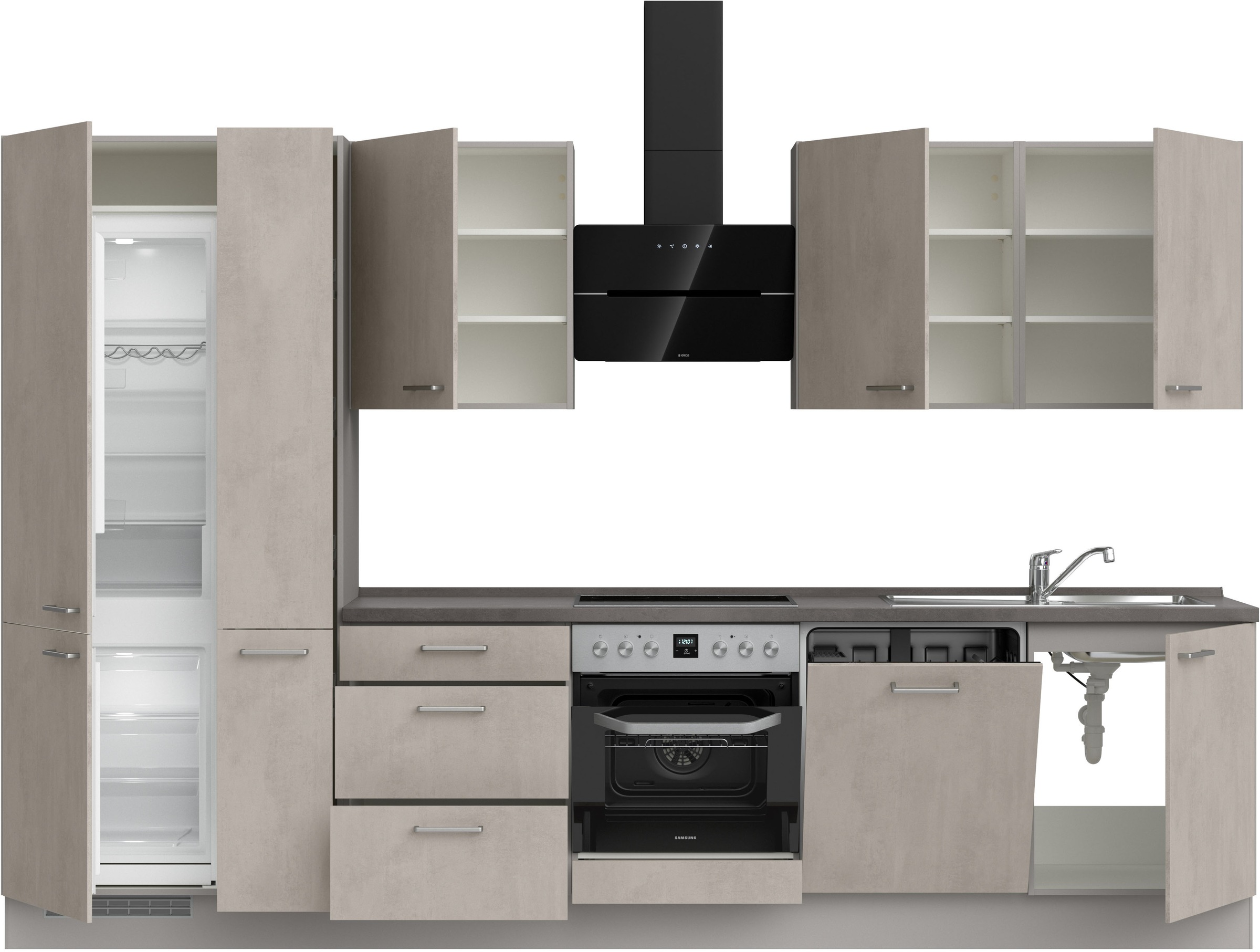 nobilia® Küchenzeile »"Riva II"« vormontiert,  Ausrichtung wählbar, Breite 330 cm, wahlw. mit E-Geräten