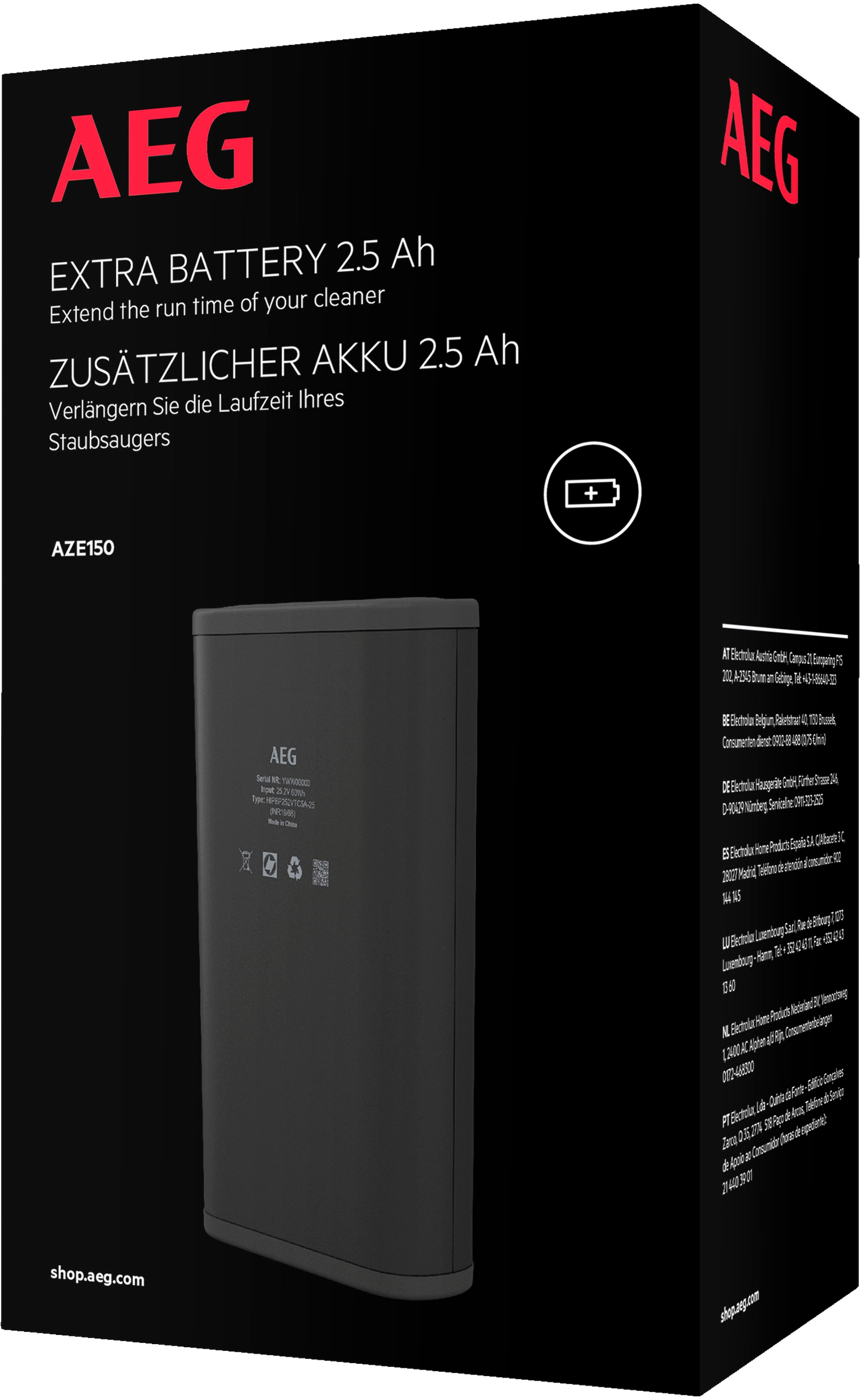 AEG Akku »AZE150« 25, 2 Ersatz-Akku für Laufzeitverlängerung schwarz