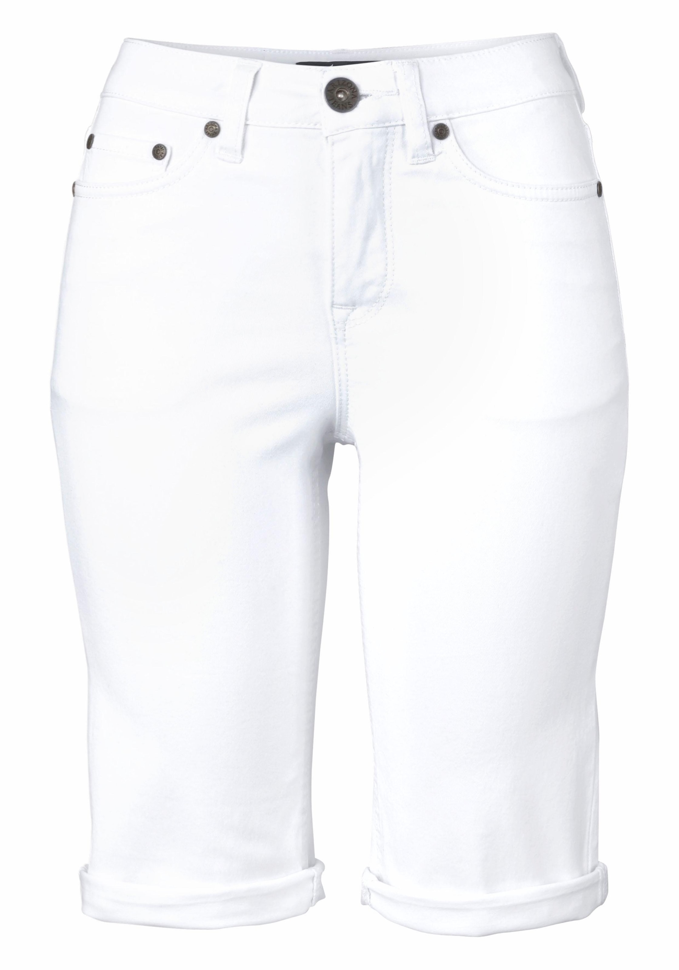 Arizona Jeansbermudas, schmale Passform, krempelbarer Saum, Usedwaschung, hohe Leibhöhe