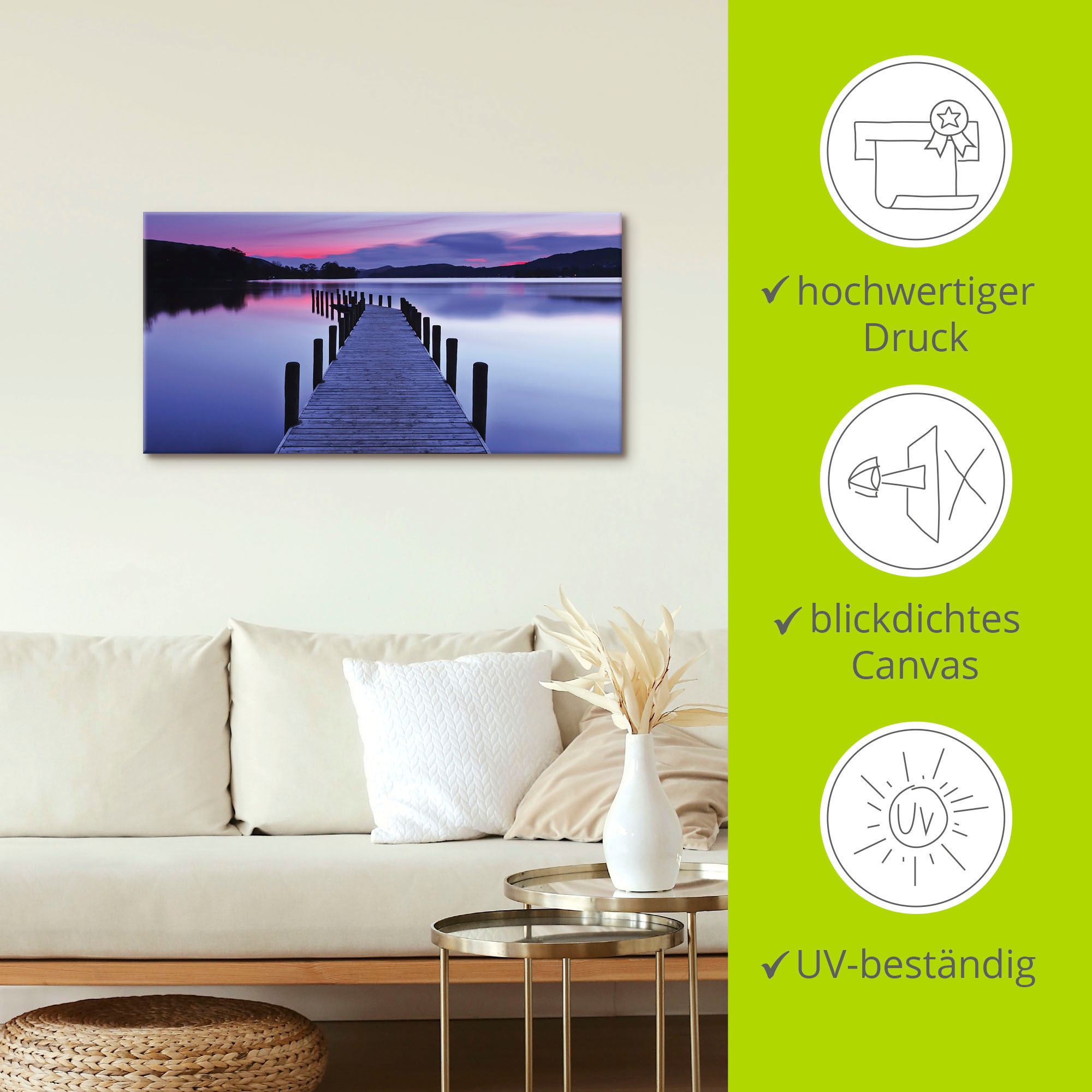 Artland Wandbild »Panorama Steg Coniston Water«, Seebilder, (1 St.), als Leinwandbild, Poster, Wandaufkleber in verschied. Größen