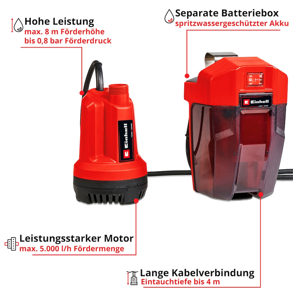 Einhell Klarwasserpumpe »GE-SP 18 Li -Solo«, 5000 l/h max. Fördermenge