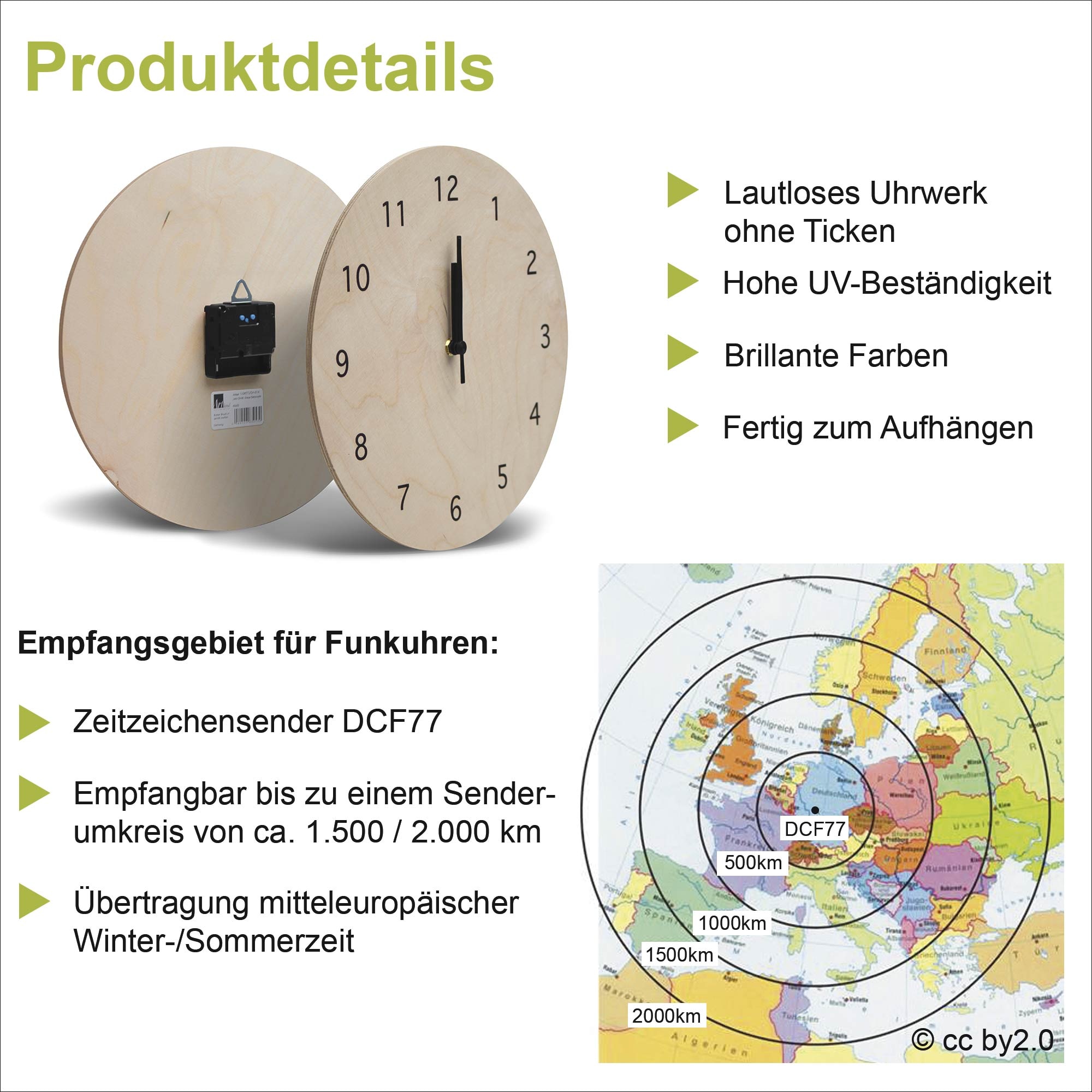 Artland Wanduhr »Nummer 12«, wahlweise mit Quarz- oder Funkuhrwerk, lautlos ohne Tickgeräusche