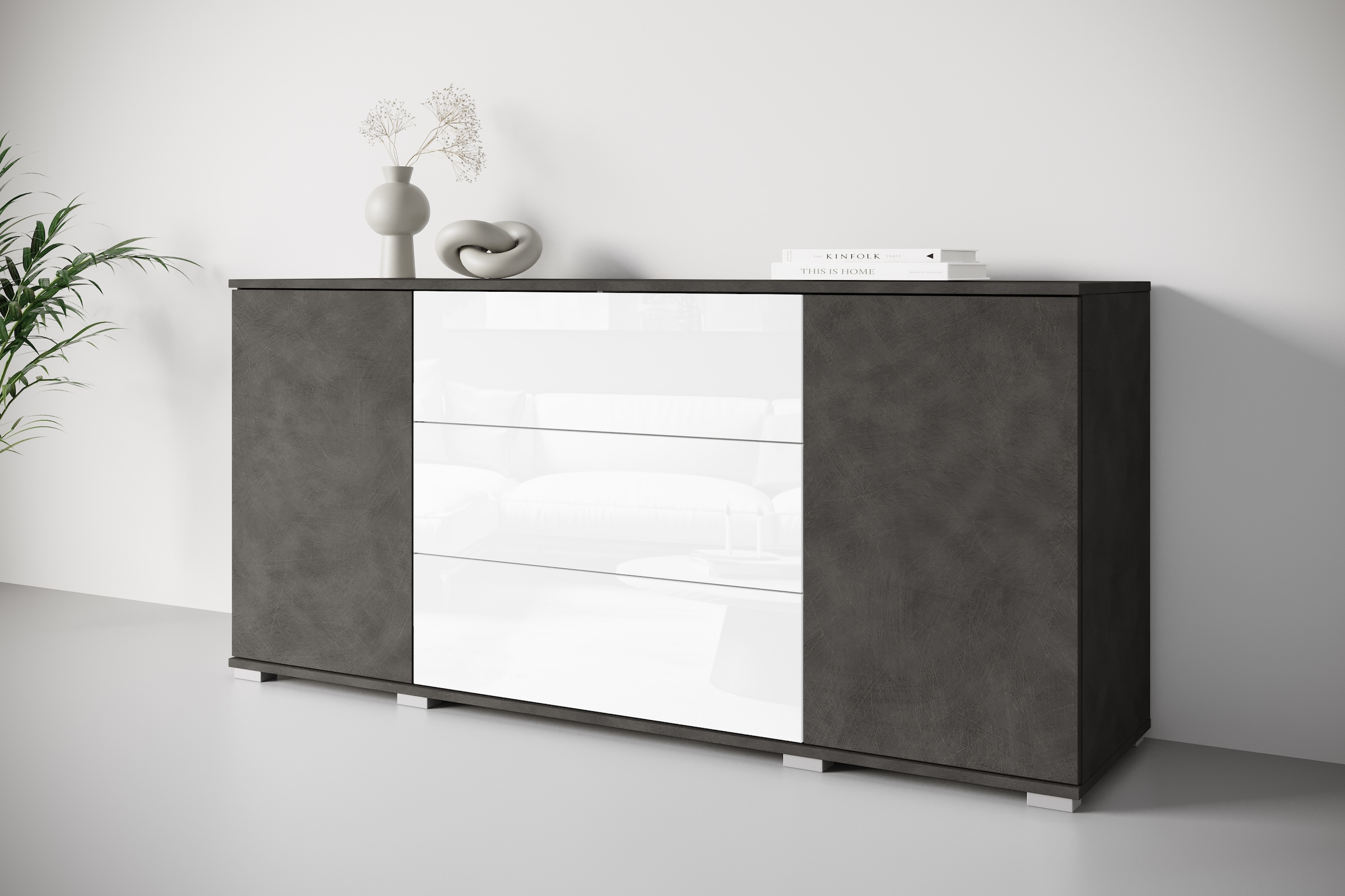 INOSIGN Sideboard »Kenia«, (1 St.), Modernes Sideboard mit 3 Schubladen und 4 Fächern, Breite 150 cm