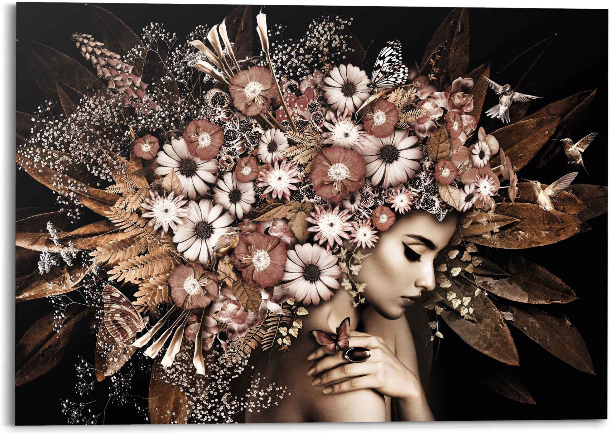 Reinders! Deco-Panel »Blumenreichtum Frau - Schmetterling - Strauß - Romantik«, Blumen, (1 St.)