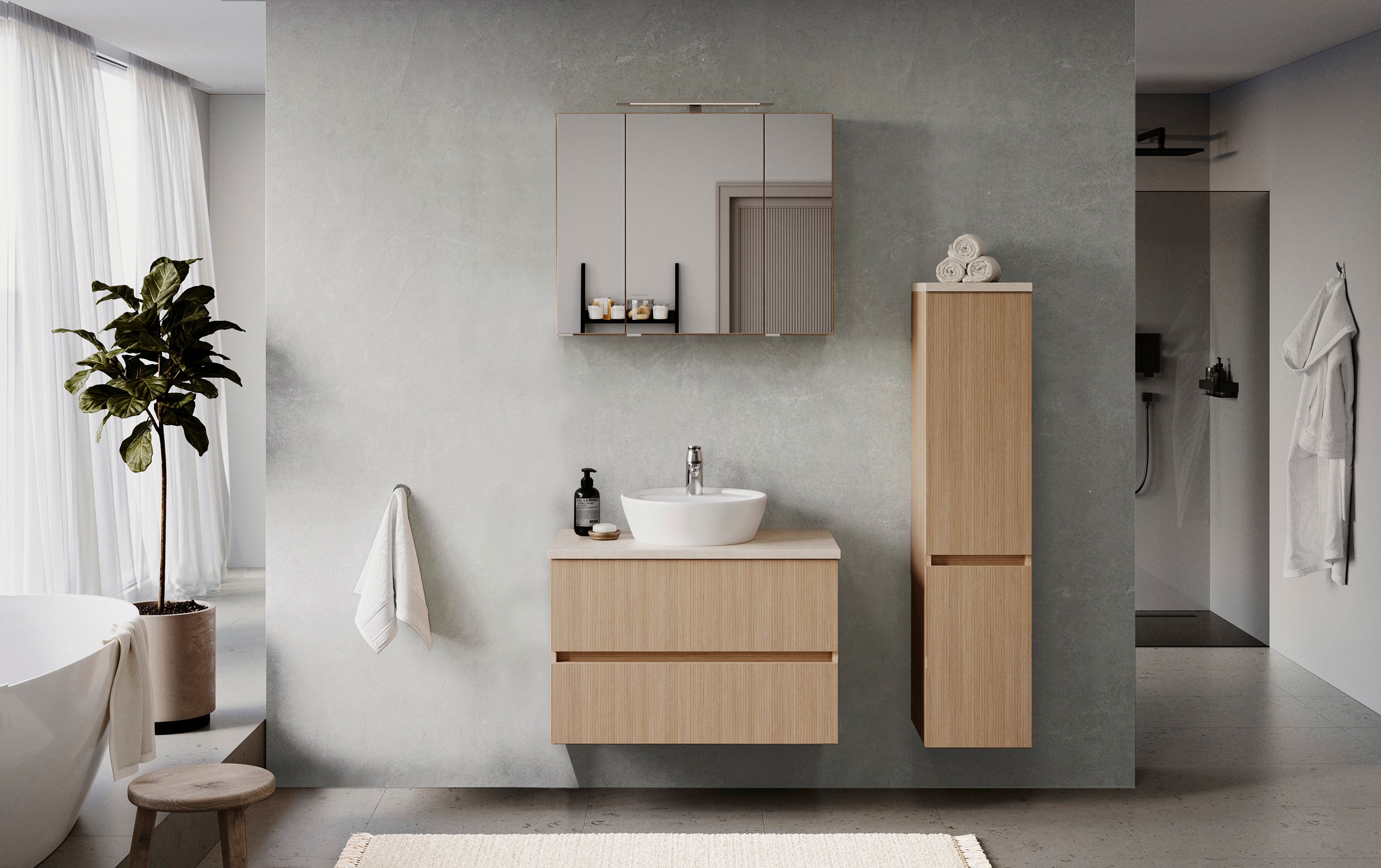 welltime Badmöbel-Set »EIXO, Set aus Spiegelschrank, Waschtisch und Midisch günstig online kaufen