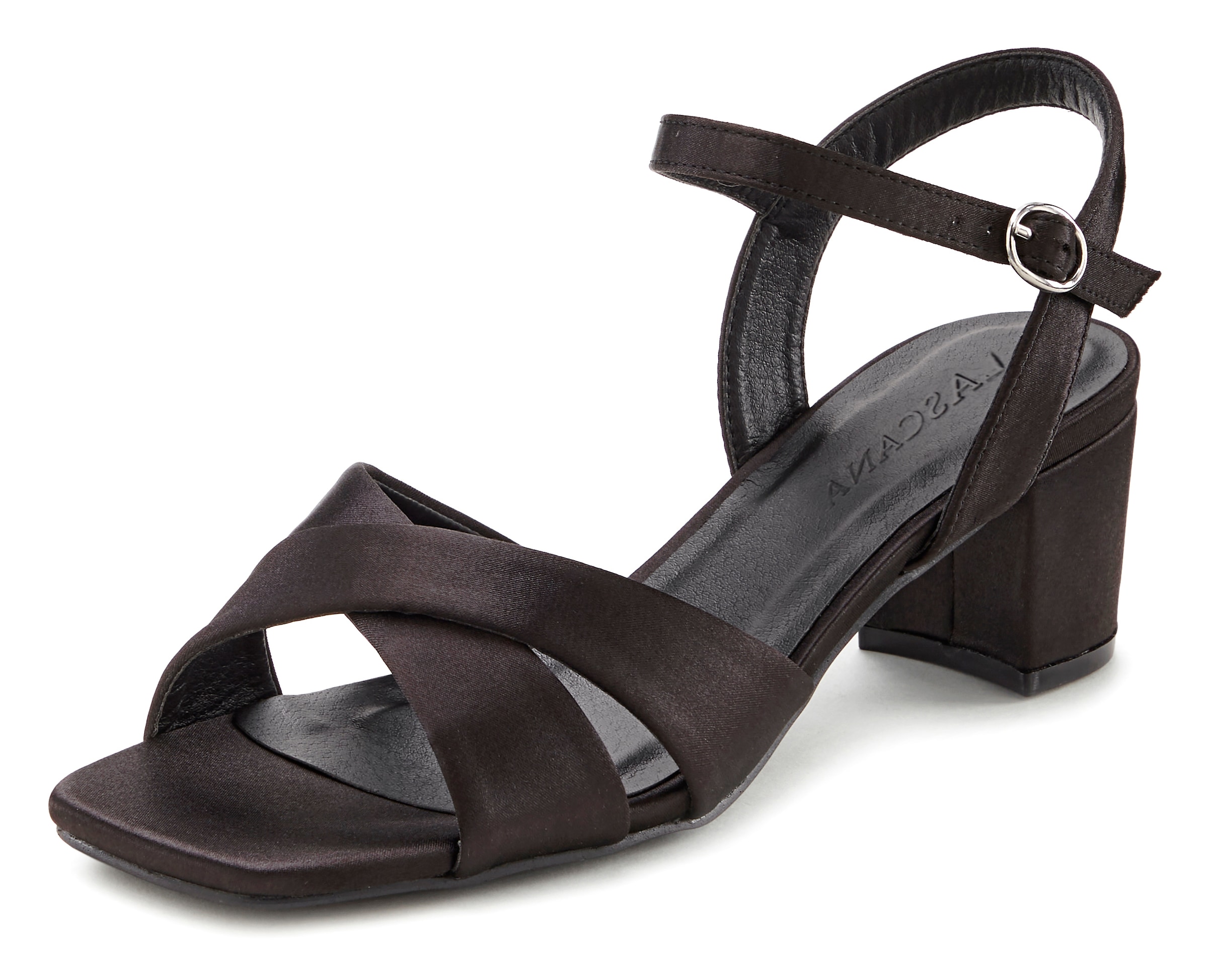 LASCANA Sandalette »Sommerschuh«, Sandale, Sommerschuh mit kleinem Blockabsatz,leichte Karree Form VEGAN