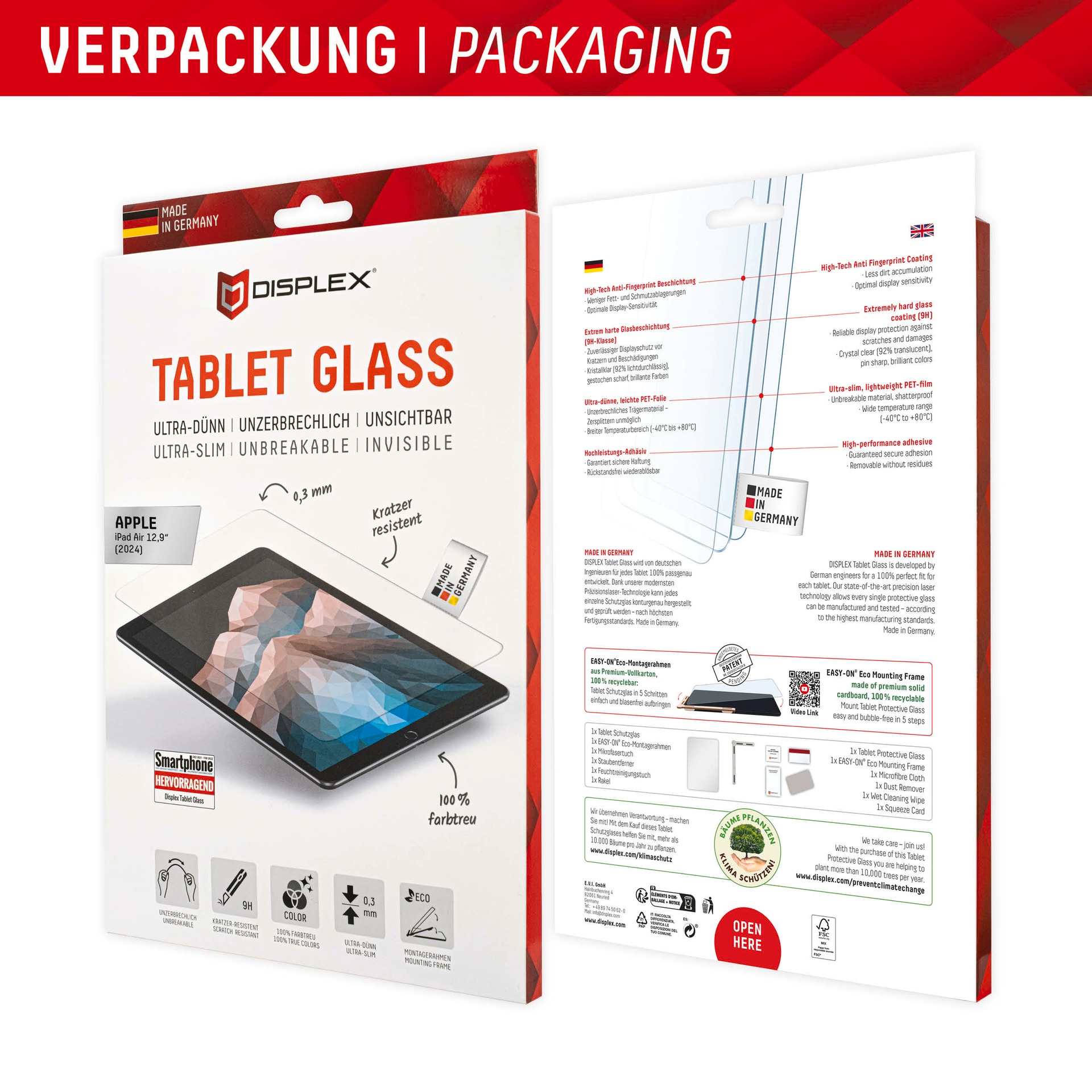 Displex Displayschutzfolie »Tablet Glass«, für Apple iPad Air 13'' (2024/2025), Displayschutz, Bildschirmschutz, kratz & stoßfest, einfaches Anbringen