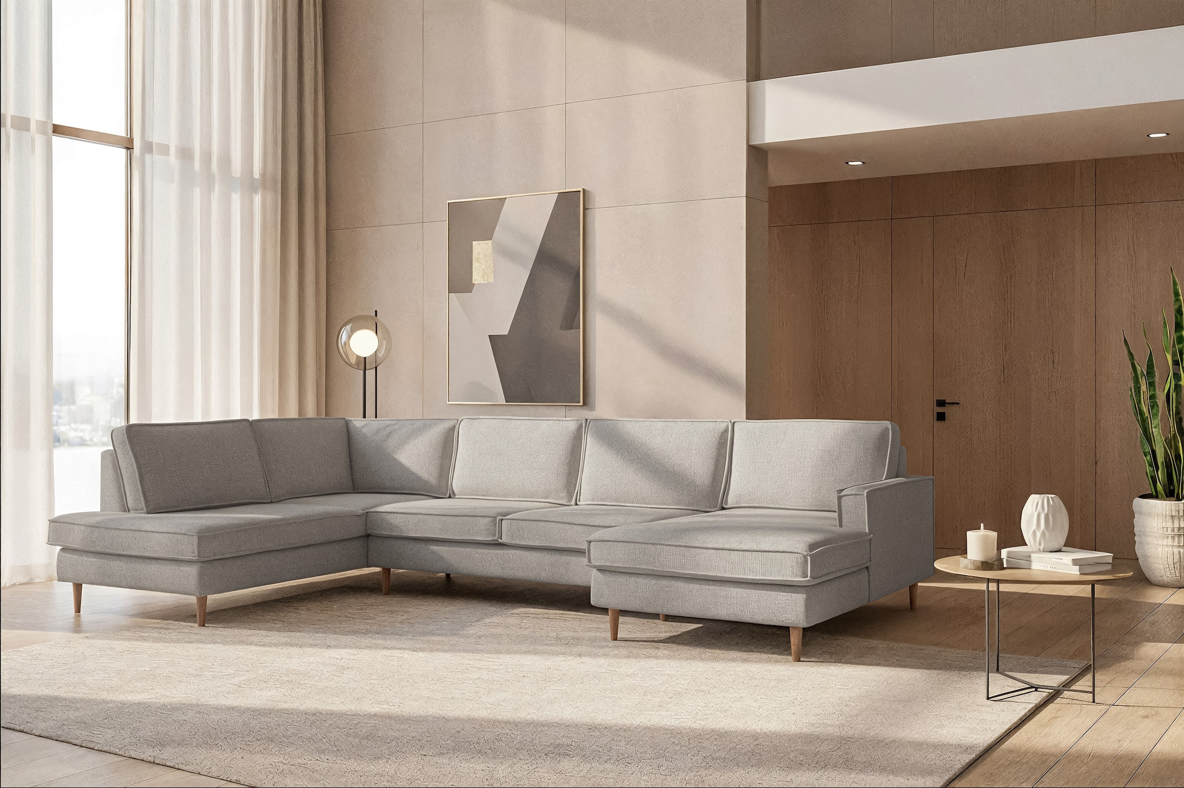 Home affaire Wohnlandschaft »Pinto Skandi, 350 cm, U-Form, XXL, mit Ottoman günstig online kaufen