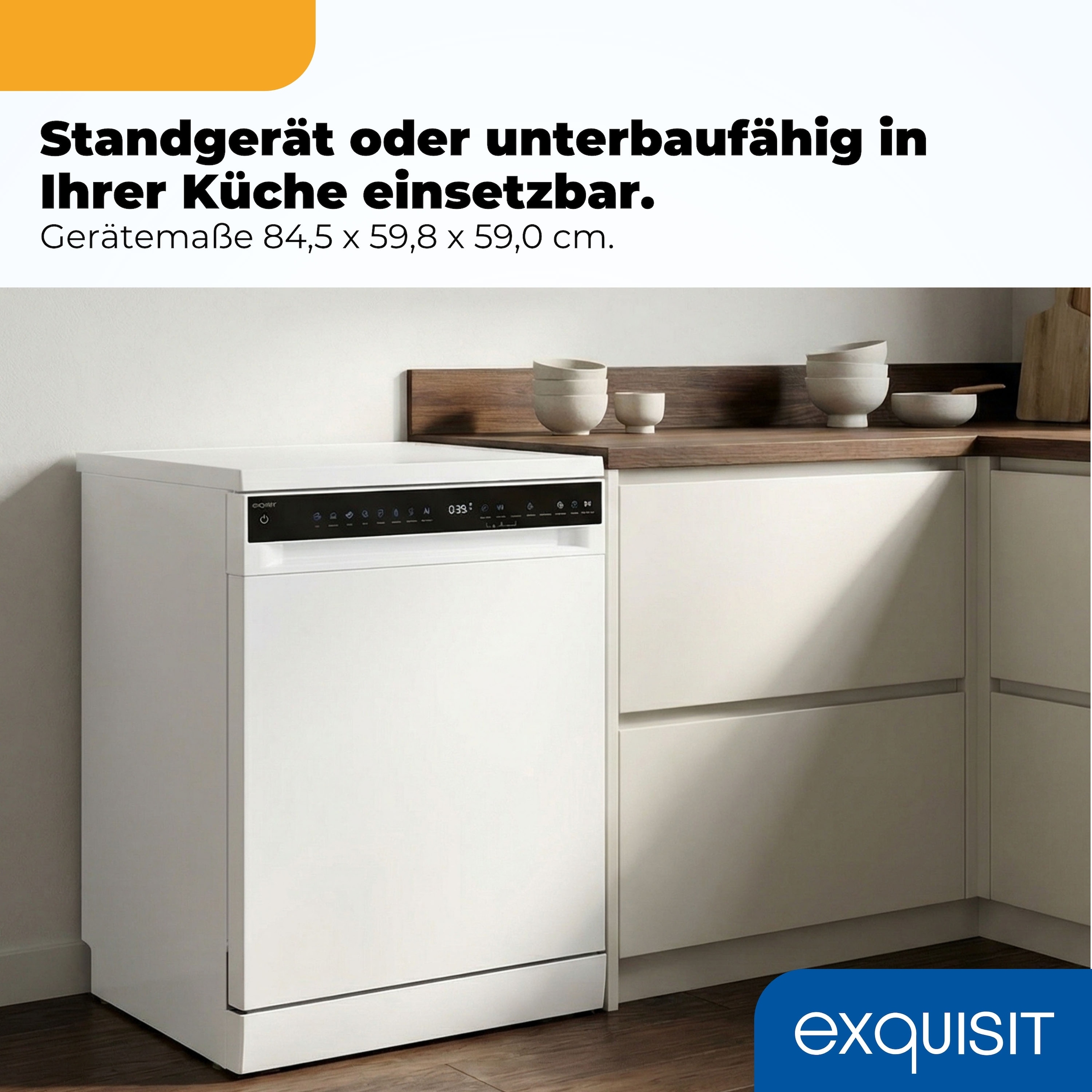 exquisit Standgeschirrspüler 9616 »GSP9616-450B weiss« 10,9 l 16 tlg. Maßgedecke 16 Maßgedecke & flüsterleise 44 dB – stark und angenehm ruhig