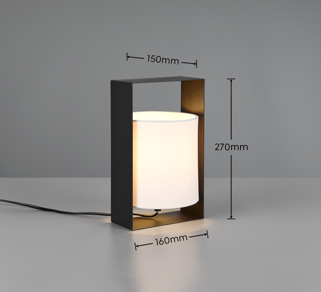REALITY Leuchten Tischleuchte »PAIL, Tischlampe mit Schnurschalter, exkl 1x E27 max 10W, Stoffschirm«, 1 flammig, Leuchtmittel E27 | Leuchtmittel wechselbar, Design Tischleuchte Metallrahmen mit Stoffschirm, 16x27x15 cm (B/H/T)
