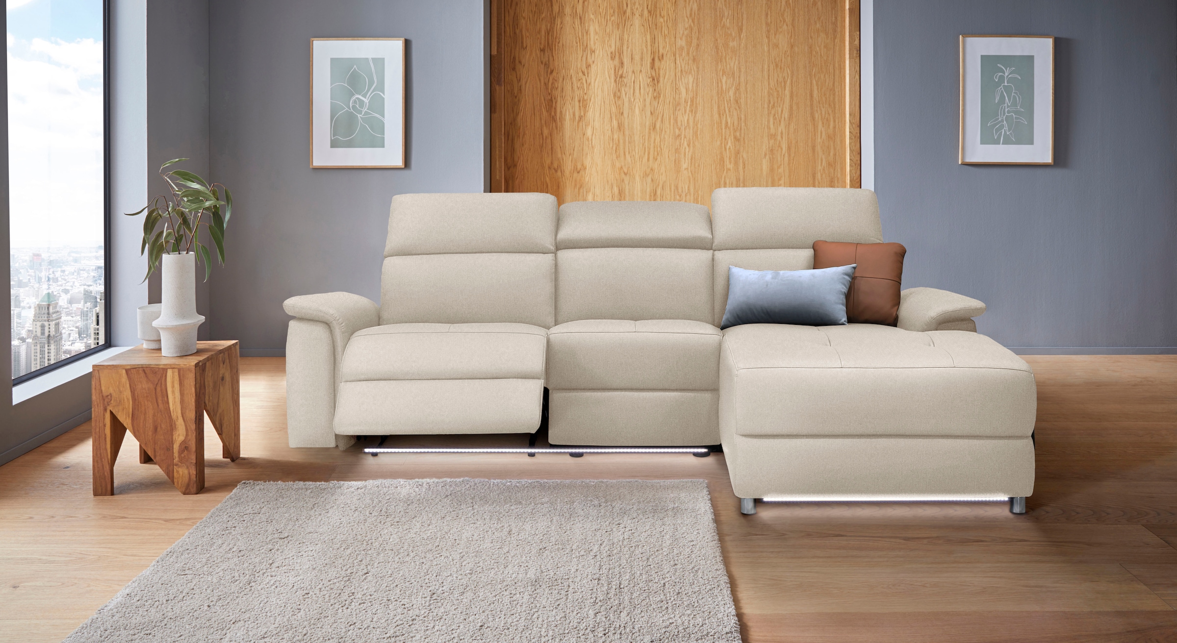 Home affaire Ecksofa »Pareli, L-Form, 259cm,m. Recamiere, Echtleder, Kunstl günstig online kaufen
