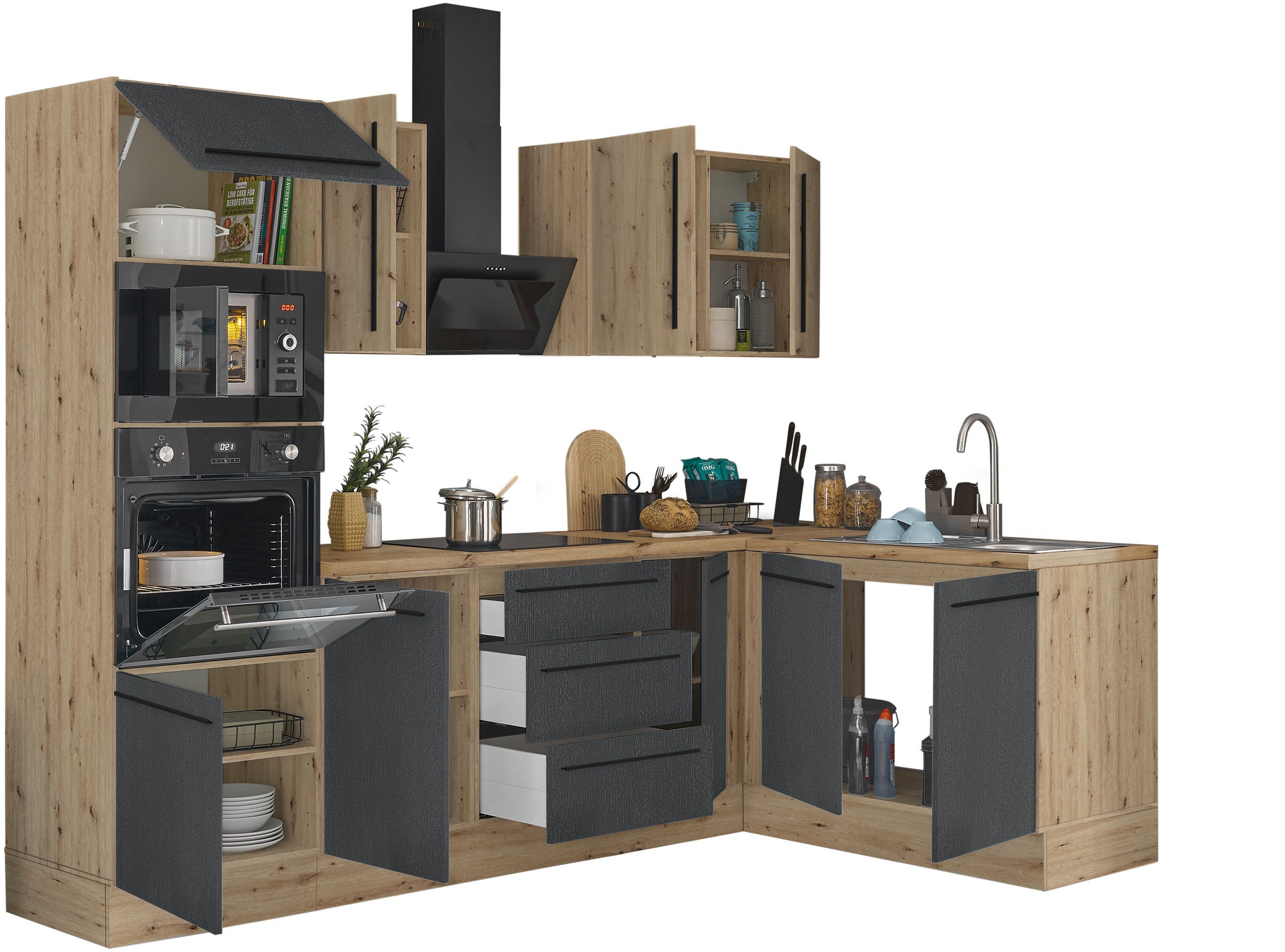 KOCHSTATION Winkelküche »Florida, Stellbreite 270x165 cm«, wahlweise mit E-Geräten, mit Softclose für Türen und Schubkästen