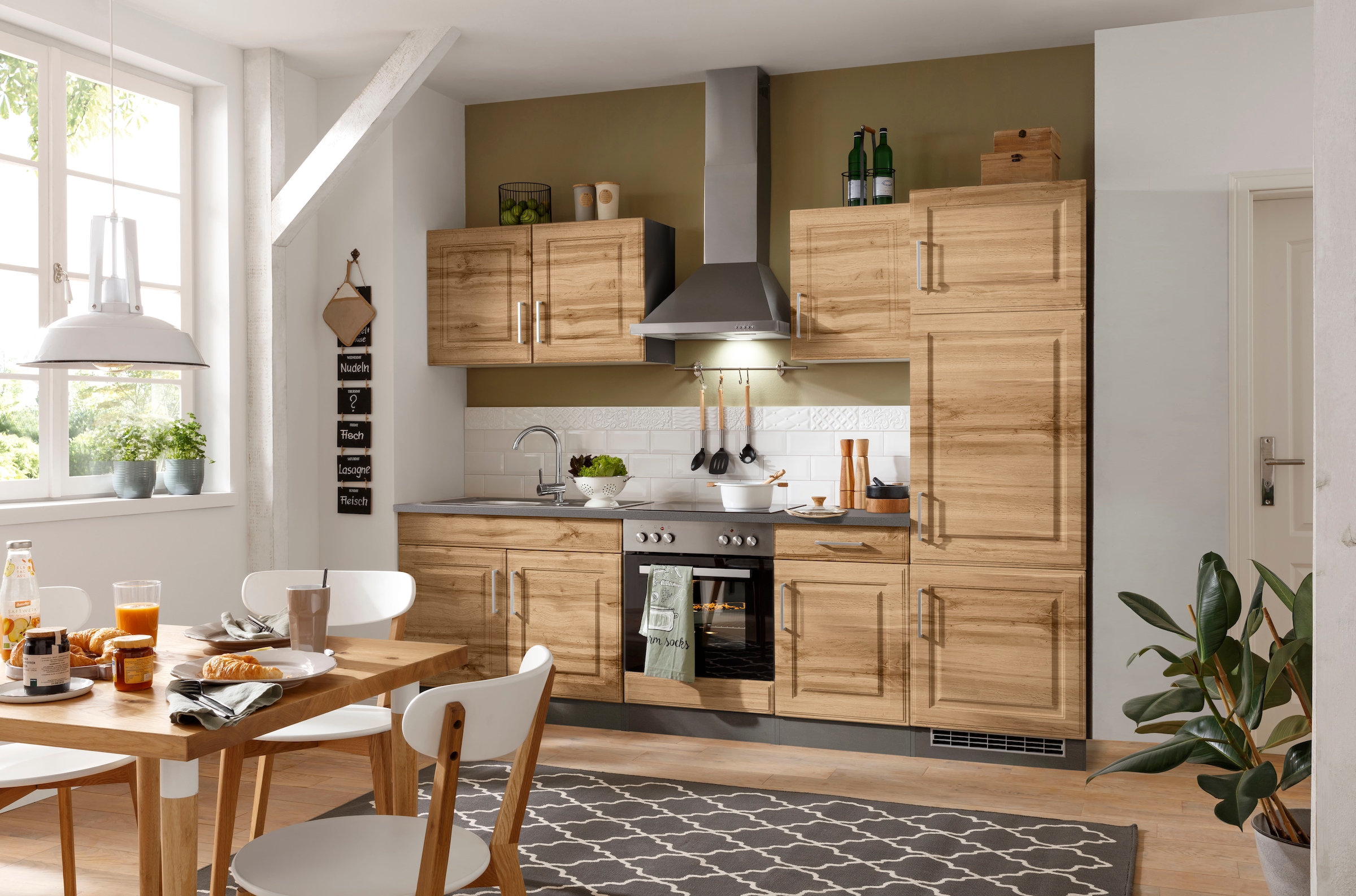 HELD MÖBEL Küchenzeile »Stockholm«, Breite 270 cm, mit hochwertigen MDF Fronten im Landhaus-Stil
