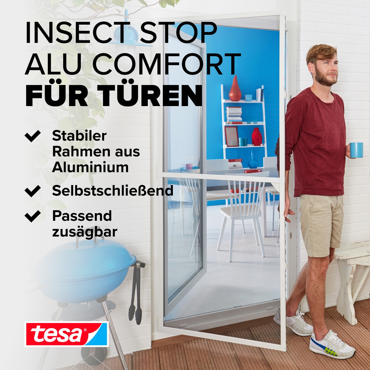 tesa Insektenschutz-Tür »Insect Stop ALU Comfort Fliegengitter für Türen - 1.0 m : 2.2 m«, Insektenschutz für Balkontür, Terrassentür, Aluminiumrahmen