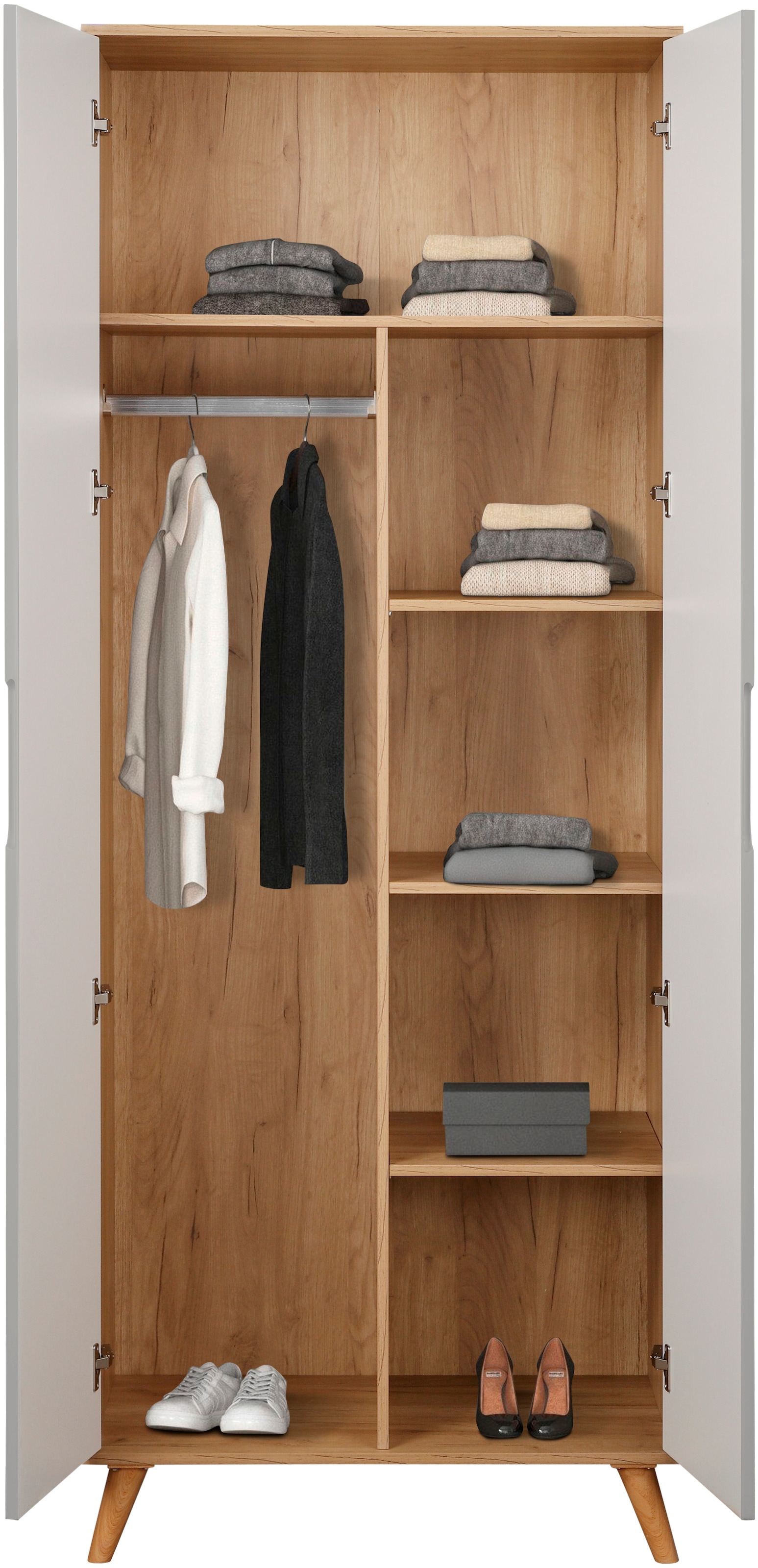 andas Kleiderschrank »Lund Schlafzimmerschrank Bestseller im skandinavischem Design«, Garderobenschrank mit Premium Innenausstattung, Breite 80 cm hochglanz